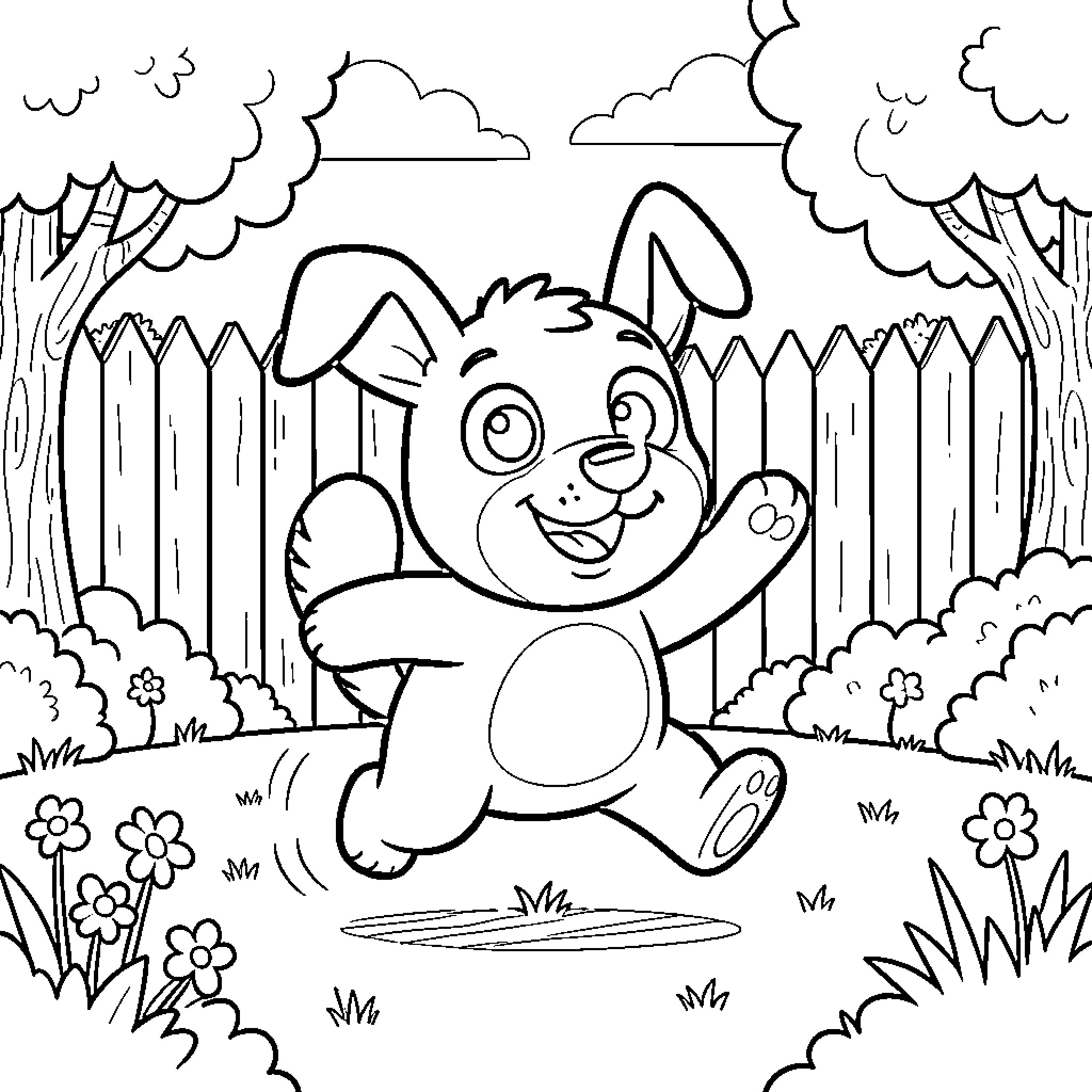 Bluey Enjoying a Playful Outdoor Adventure Coloring Page (free black-and-white line drawing printable PDF for all, from beginners to advanced learners, including children, teens, adults, and seniors)