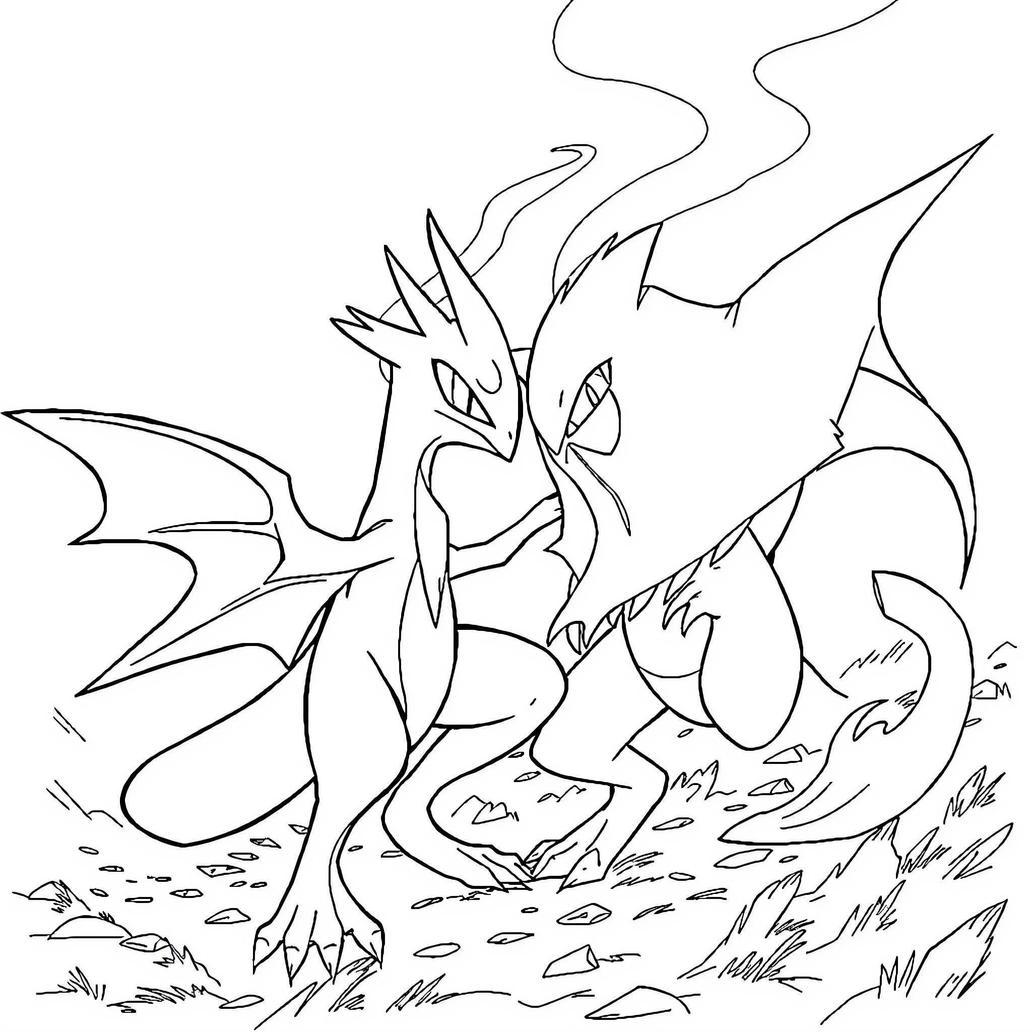 Gallade battling with fierce determination Coloring Page (free black-and-white line drawing printable PDF for all, from beginners to advanced learners, including children, teens, adults, and seniors)