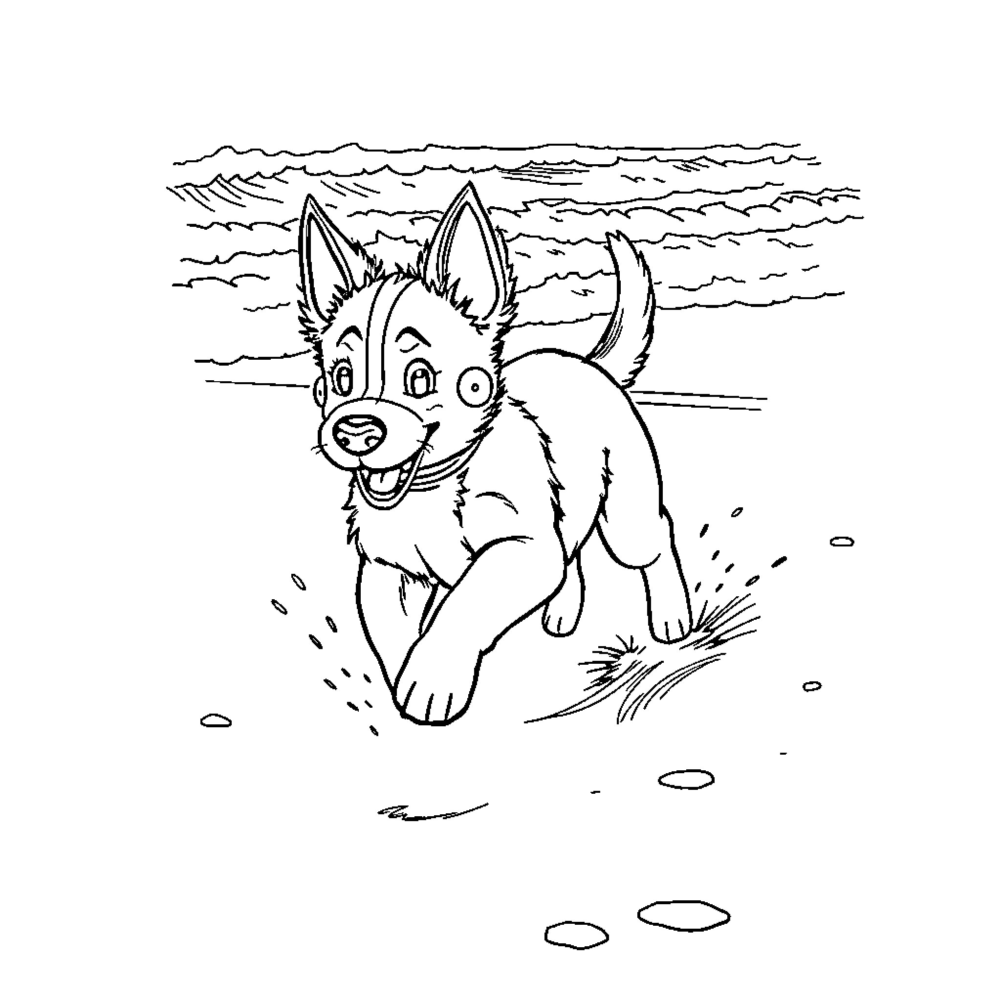 Bluey playing happily in the outdoors Coloring Page (free black-and-white line drawing printable PDF for all, from beginners to advanced learners, including children, teens, adults, and seniors)