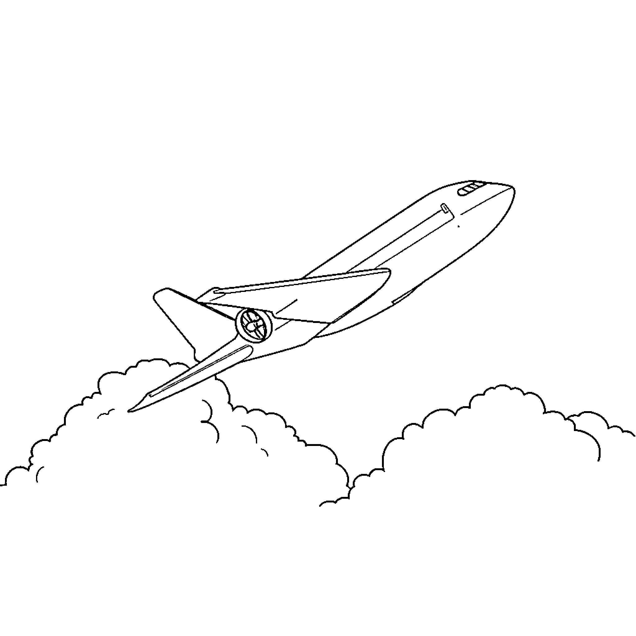 Aeroplane soaring through clouds Coloring Page (free black-and-white line drawing printable PDF for all, from beginners to advanced learners, including children, teens, adults, and seniors)
