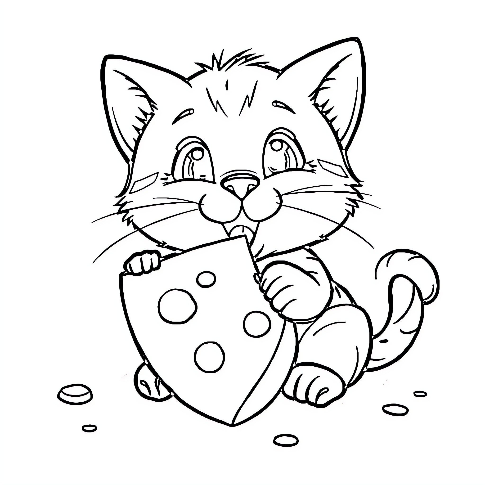 Kitten playing with a heart-shaped toy Coloring Page (free black-and-white line drawing printable PDF for all, from beginners to advanced learners, including children, teens, adults, and seniors)