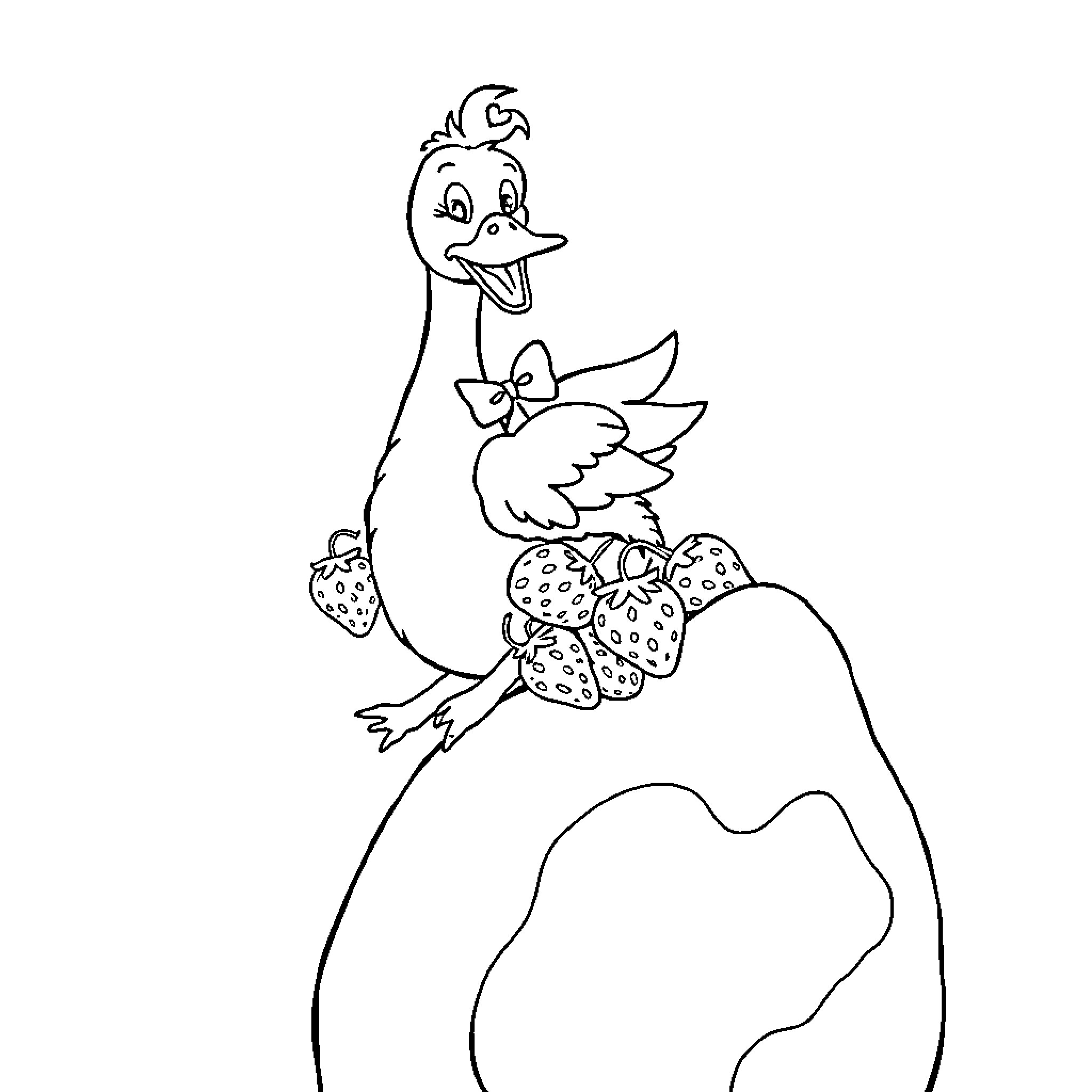 Goose carrying colorful Easter eggs Coloring Page (free black-and-white line drawing printable PDF for all, from beginners to advanced learners, including children, teens, adults, and seniors)