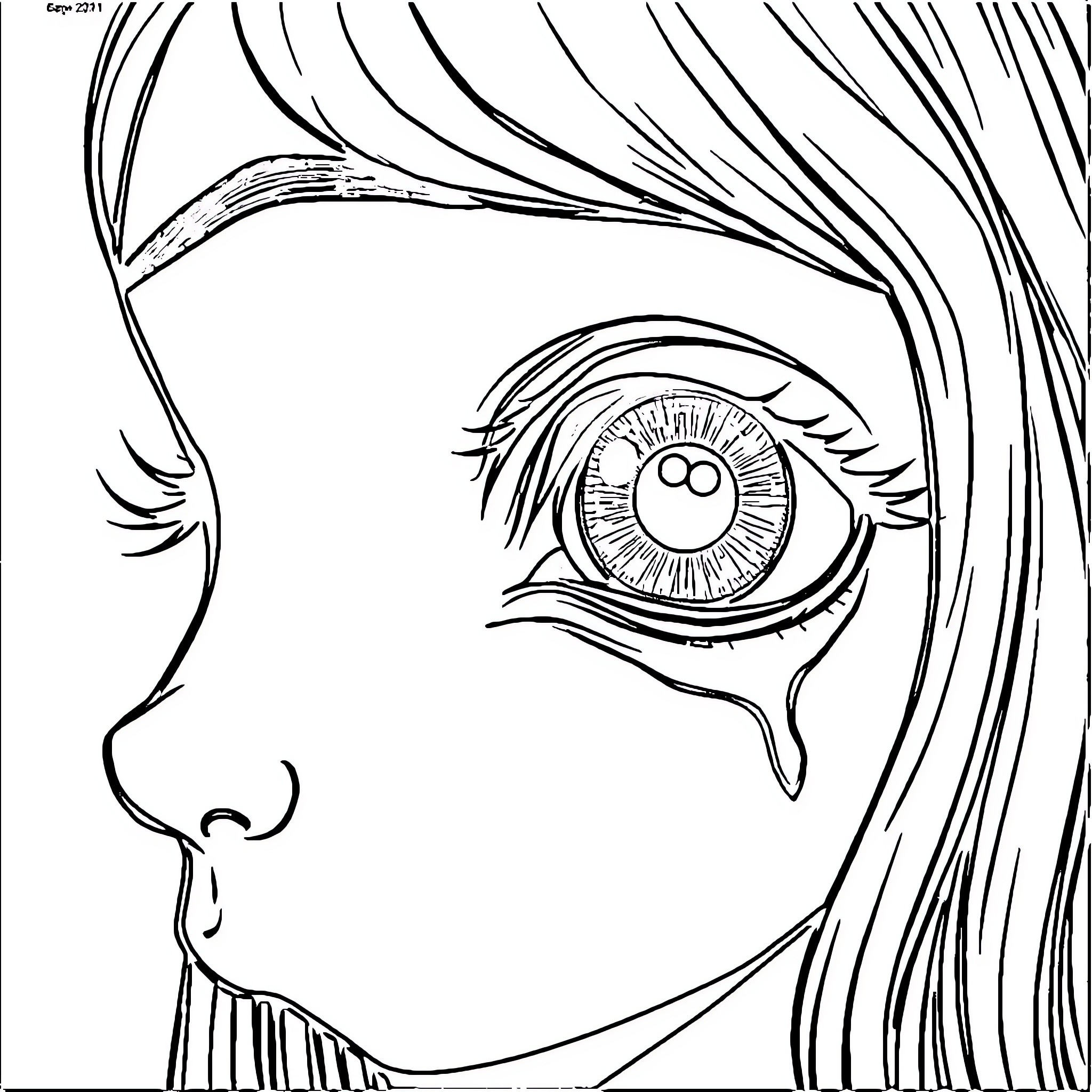 Girl with Expressive Eyes in Detailed Portrait Coloring Page (free black-and-white line drawing printable PDF for all, from beginners to advanced learners, including children, teens, adults, and seniors)