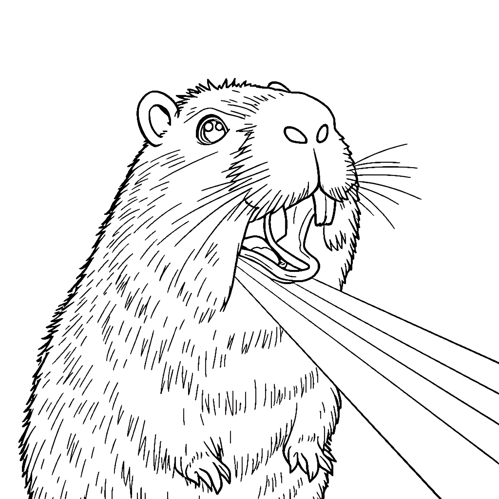 Capybara peering curiously at the viewer Coloring Page (free black-and-white line drawing printable PDF for all, from beginners to advanced learners, including children, teens, adults, and seniors)