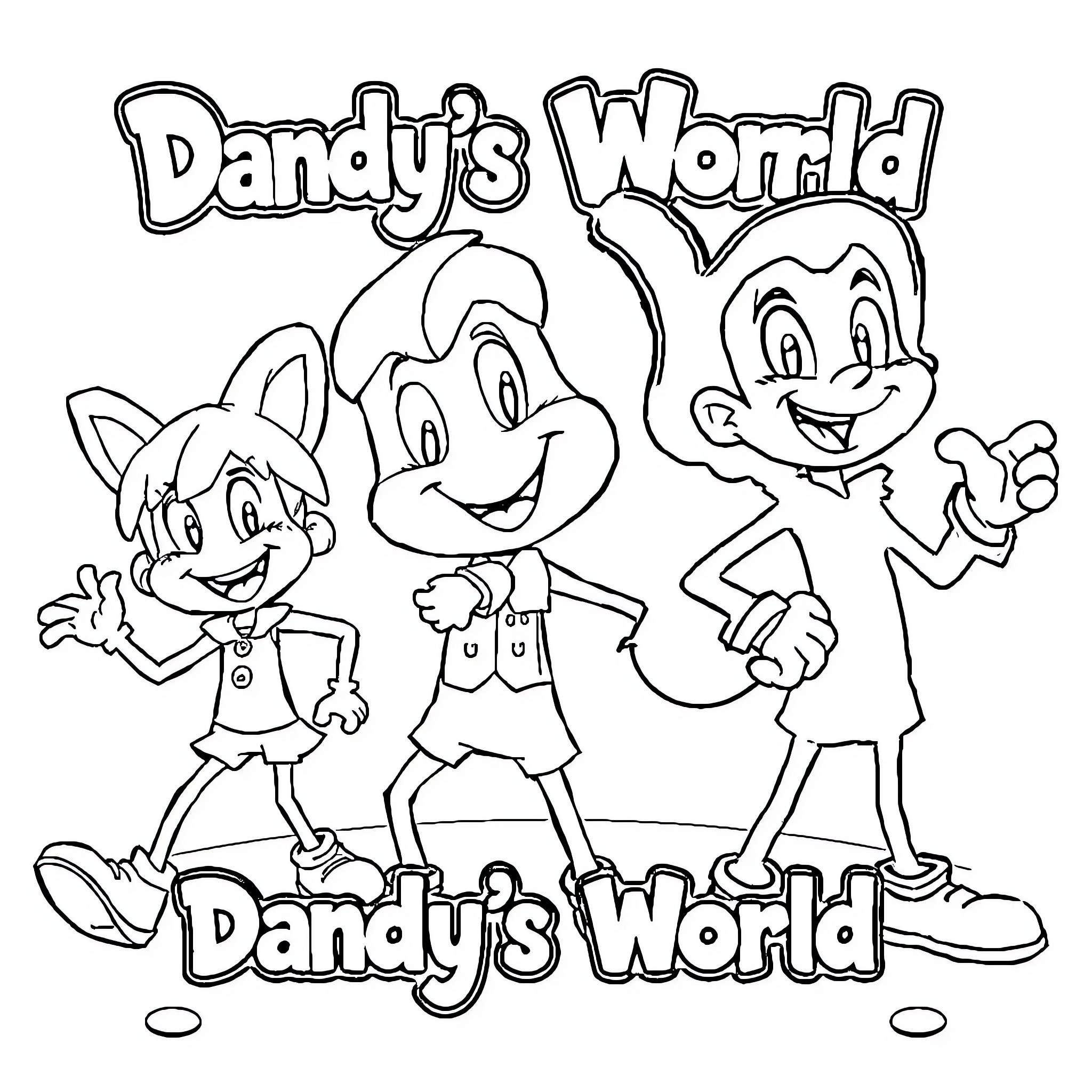 Dandy's Whimsical World Coloring Page (free black-and-white line drawing printable PDF for all, from beginners to advanced learners, including children, teens, adults, and seniors)