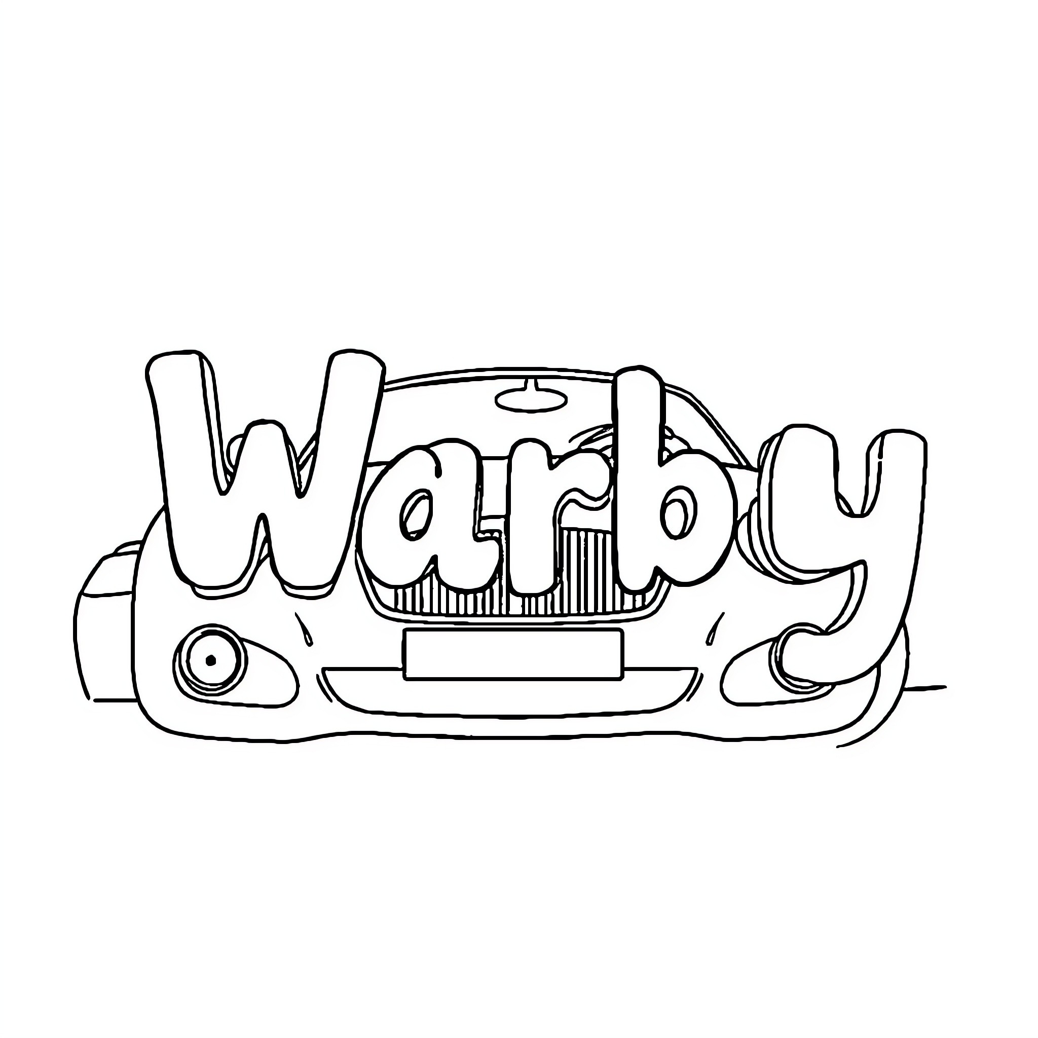 Car with Warby lettering and decorations Coloring Page (free black-and-white line drawing printable PDF for all, from beginners to advanced learners, including children, teens, adults, and seniors)
