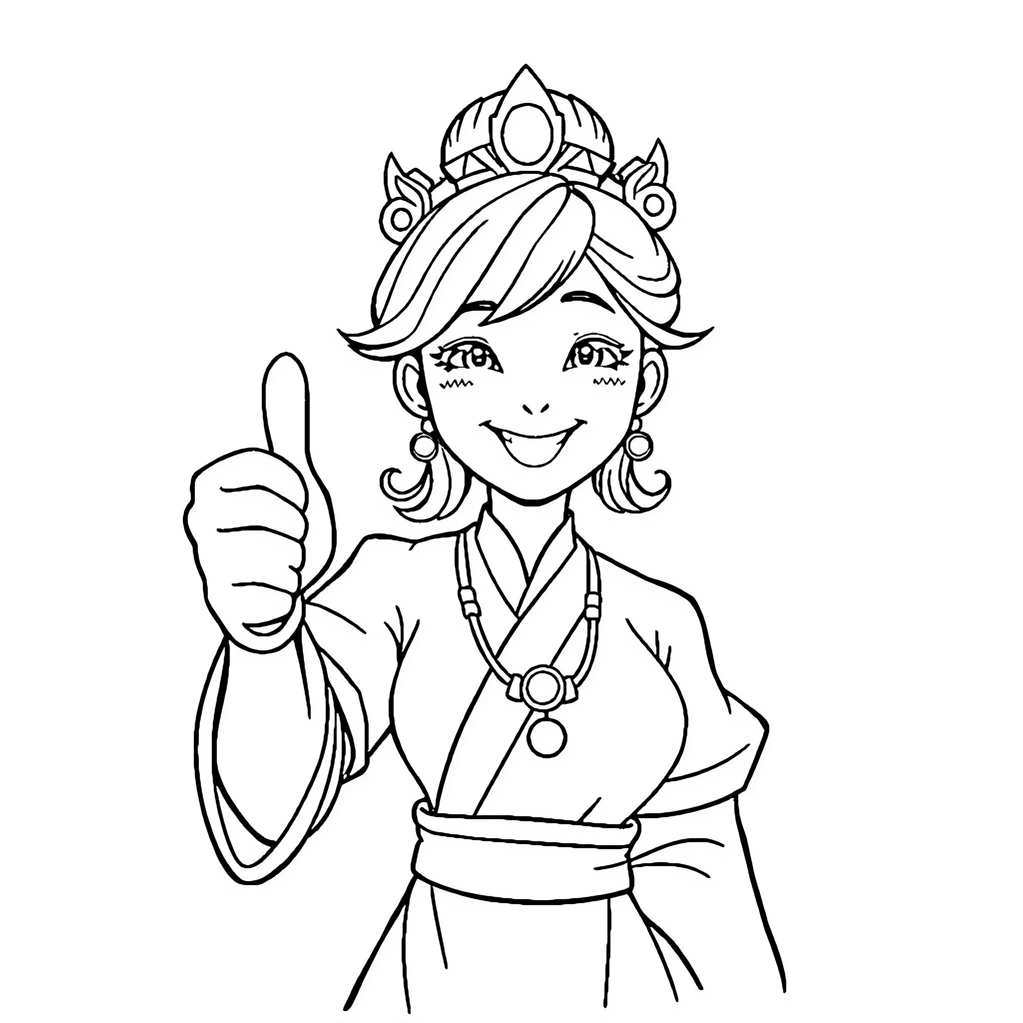 Ne Zha giving a thumbs up in traditional outfit Coloring Page (free black-and-white line drawing printable PDF for all, from beginners to advanced learners, including children, teens, adults, and seniors)
