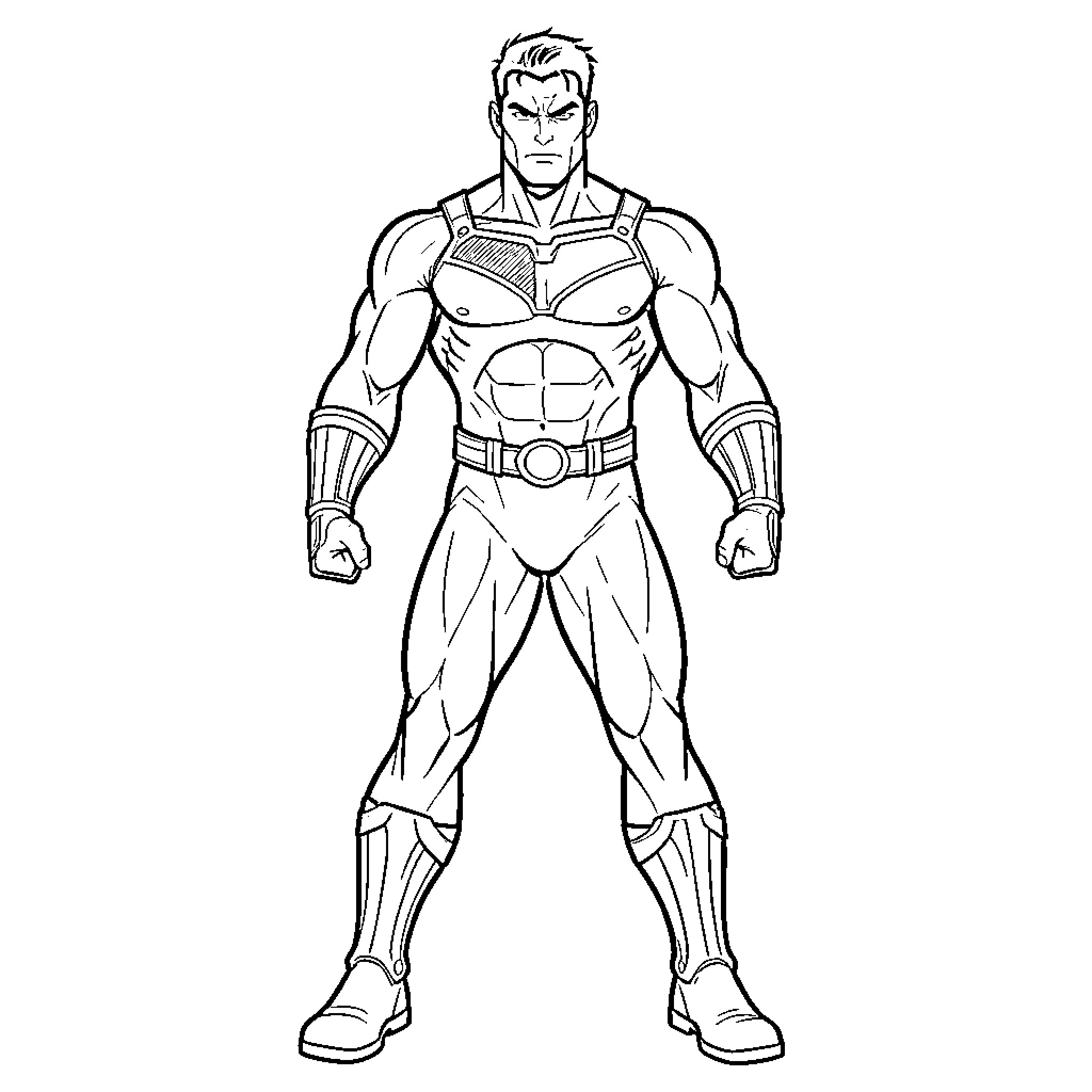 Marvel Hero standing in a powerful heroic pose Coloring Page (free black-and-white line drawing printable PDF for all, from beginners to advanced learners, including children, teens, adults, and seniors)