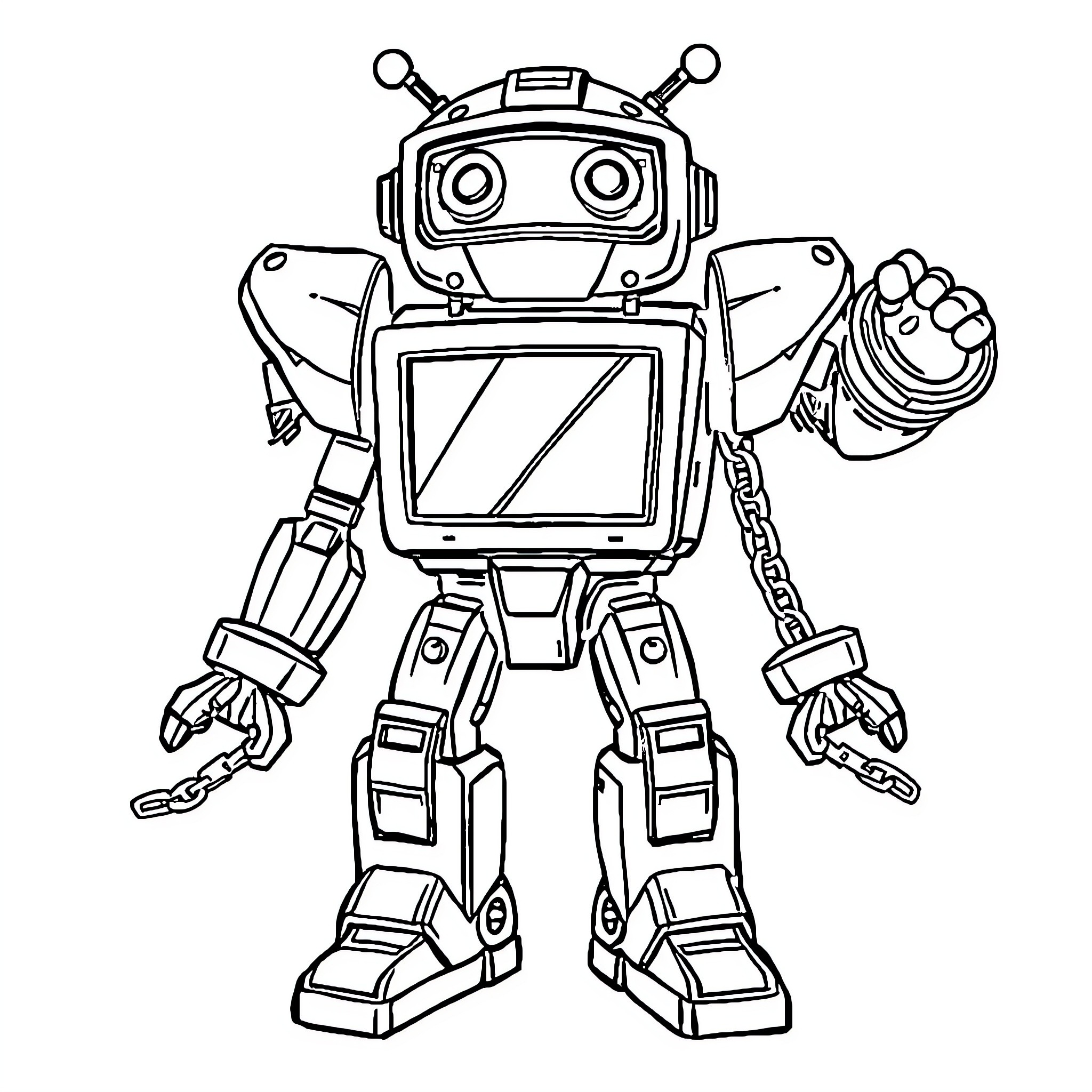 Robot Waving Enthusiastically with Mechanical Arms Coloring Page (free black-and-white line drawing printable PDF for all, from beginners to advanced learners, including children, teens, adults, and seniors)