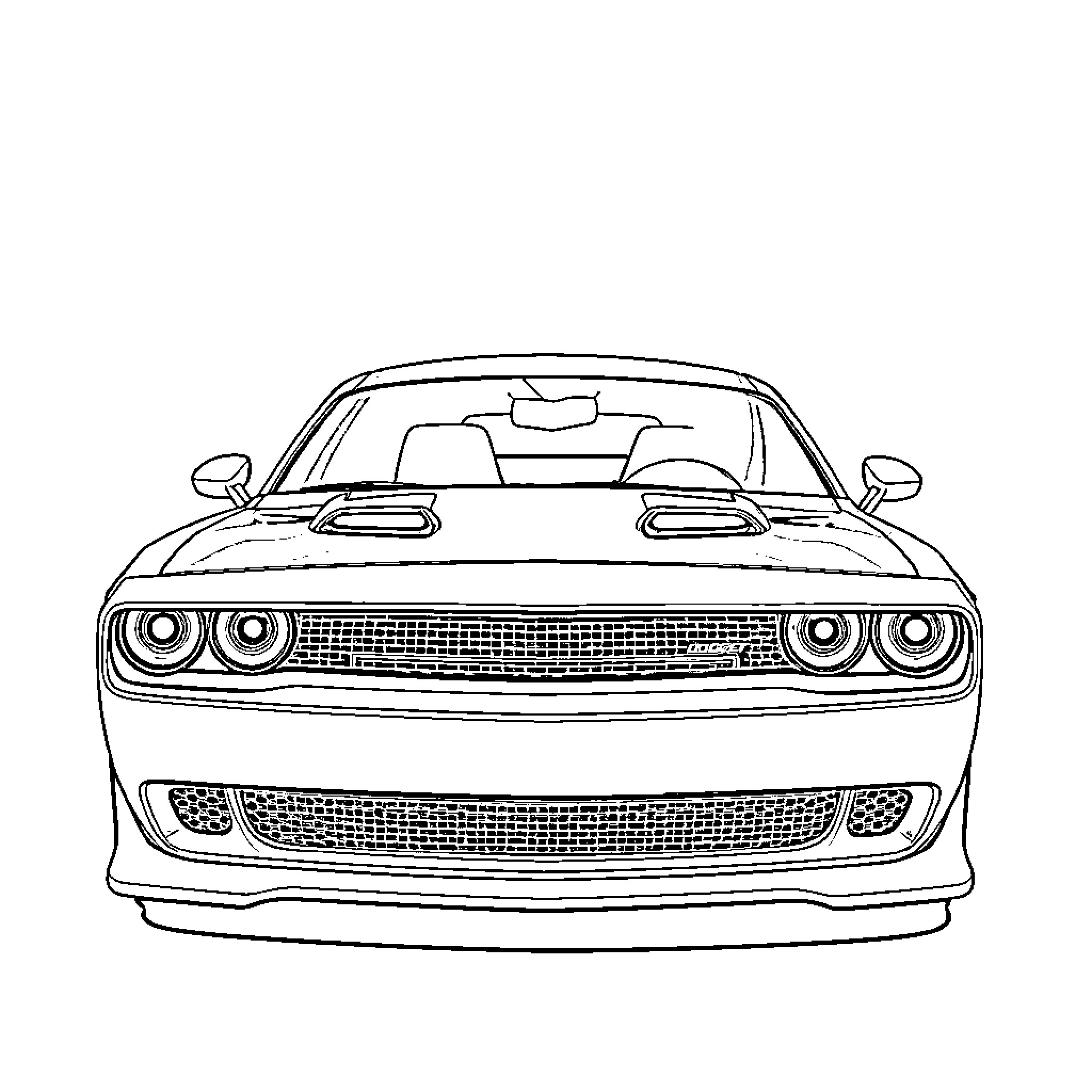Dodge Challenger speeding down the road Coloring Page (free black-and-white line drawing printable PDF for all, from beginners to advanced learners, including children, teens, adults, and seniors)