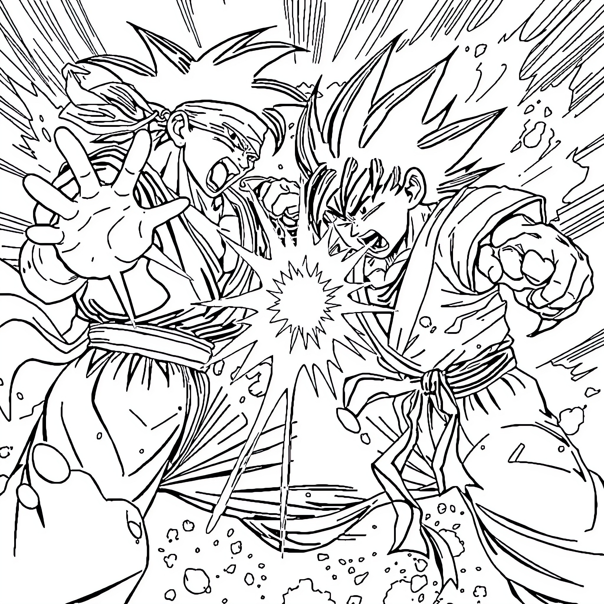 Satoru Gojo in a fierce battle stance Coloring Page (free black-and-white line drawing printable PDF for all, from beginners to advanced learners, including children, teens, adults, and seniors)