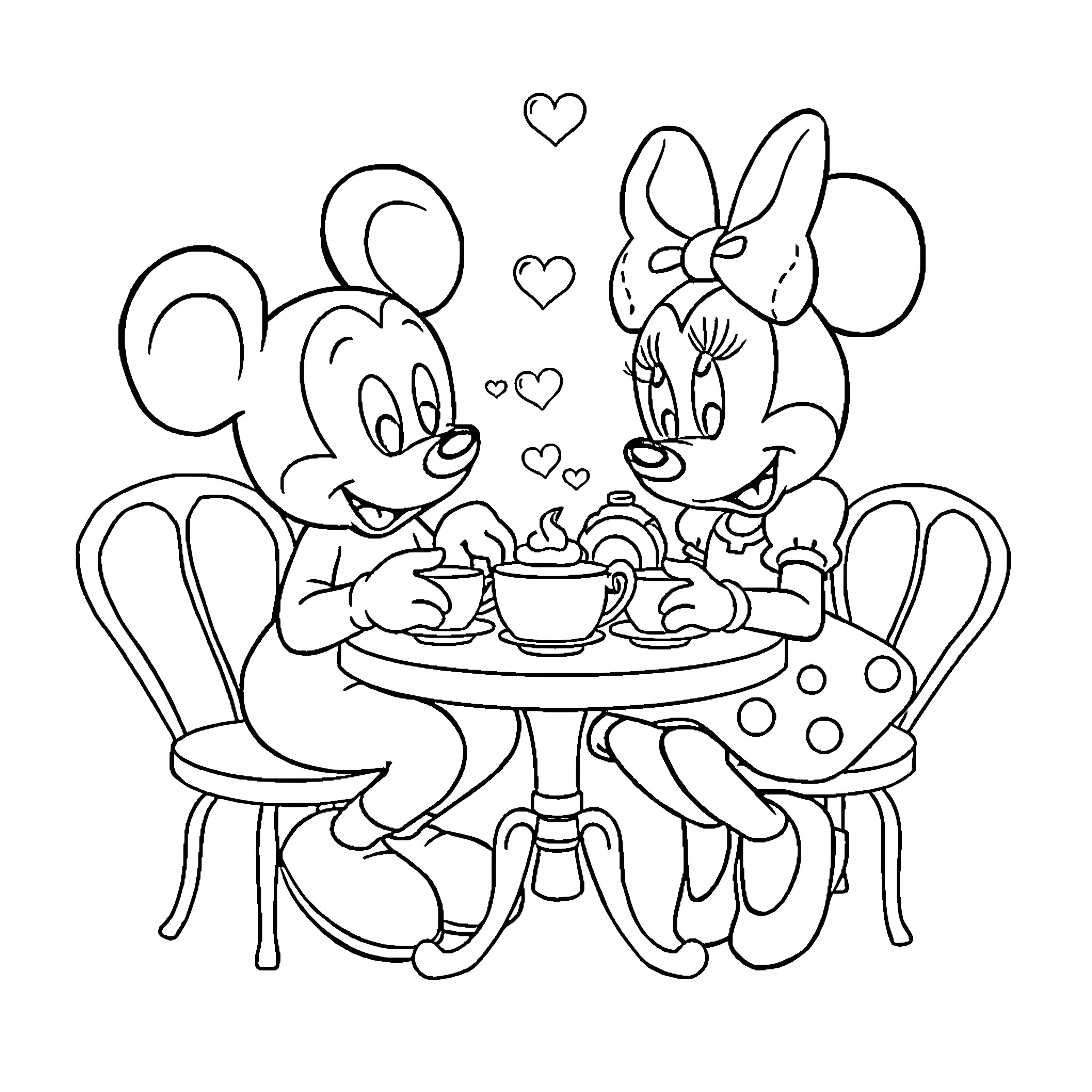Bluey and friends enjoying a cozy tea party Coloring Page (free black-and-white line drawing printable PDF for all, from beginners to advanced learners, including children, teens, adults, and seniors)
