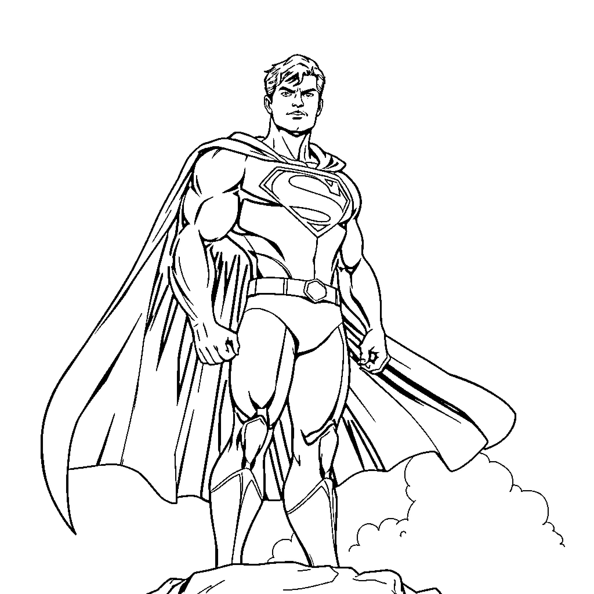 Leon, the heroic superhero in action Coloring Page (free black-and-white line drawing printable PDF for all, from beginners to advanced learners, including children, teens, adults, and seniors)