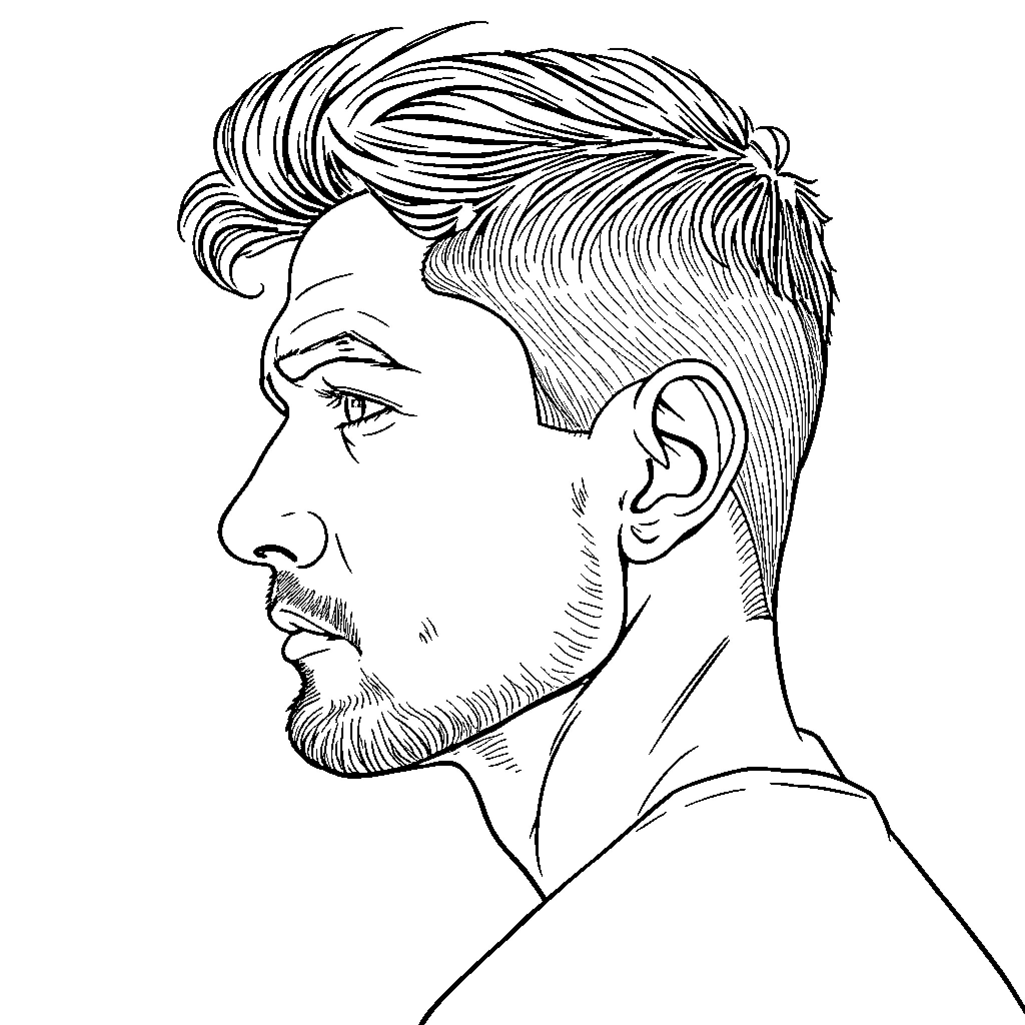 Man with stylish haircut and facial features Coloring Page (free black-and-white line drawing printable PDF for all, from beginners to advanced learners, including children, teens, adults, and seniors)