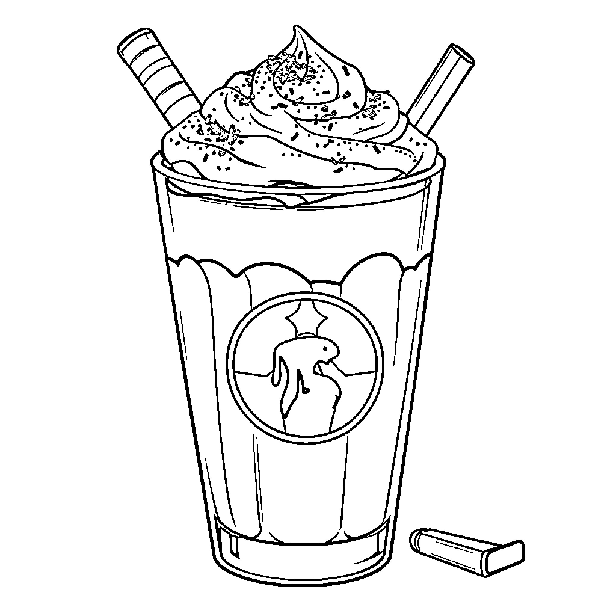 Pumpkin milkshake with whipped cream and sprinkles Coloring Page (free black-and-white line drawing printable PDF for all, from beginners to advanced learners, including children, teens, adults, and seniors)