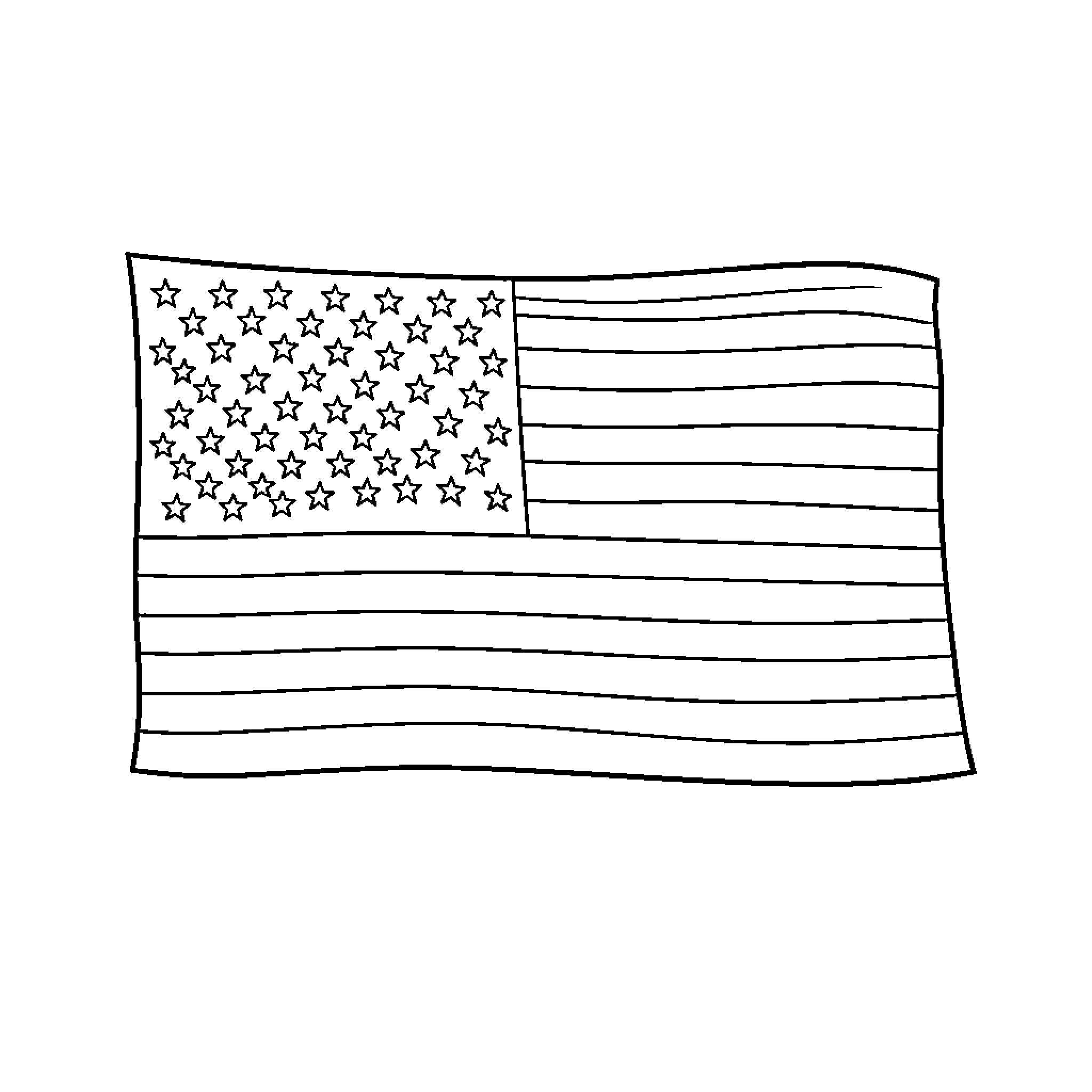 Flag waving with stars and stripes Coloring Page (free black-and-white line drawing printable PDF for all, from beginners to advanced learners, including children, teens, adults, and seniors)