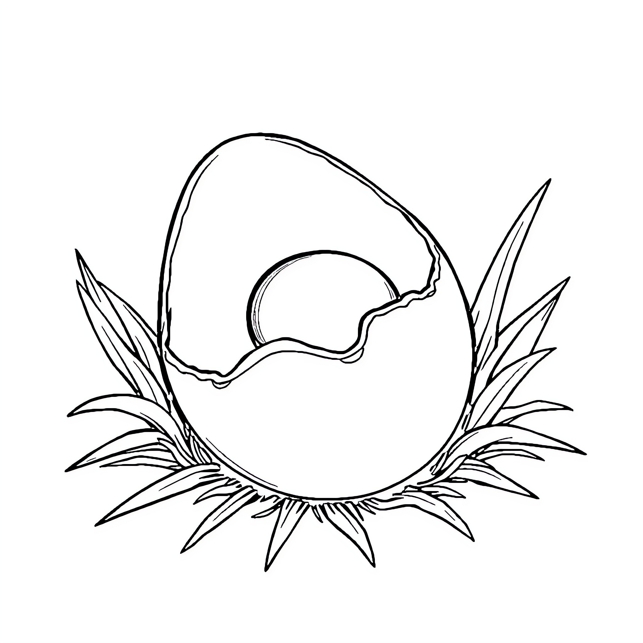 Egg hatching from nest with leaves Coloring Page (free black-and-white line drawing printable PDF for all, from beginners to advanced learners, including children, teens, adults, and seniors)