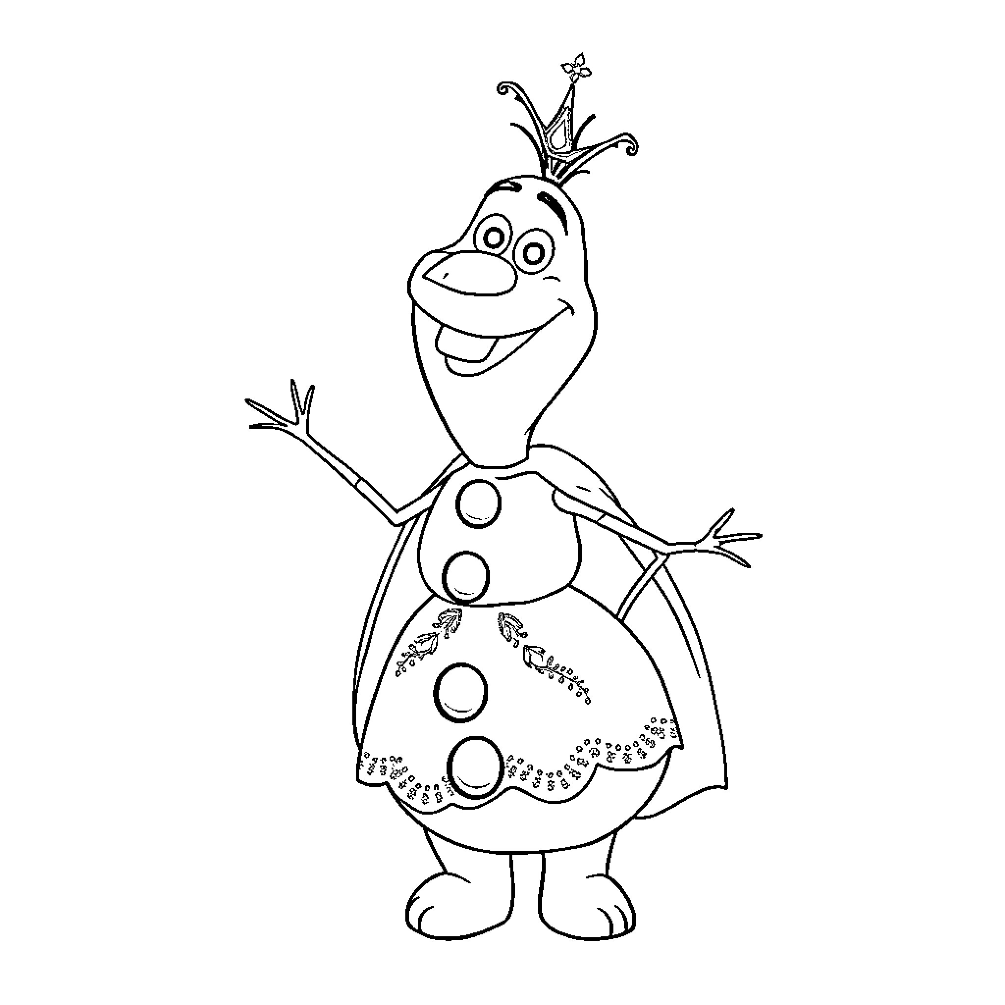 Olaf the Snowman Expressing Happiness Coloring Page (free black-and-white line drawing printable PDF for all, from beginners to advanced learners, including children, teens, adults, and seniors)