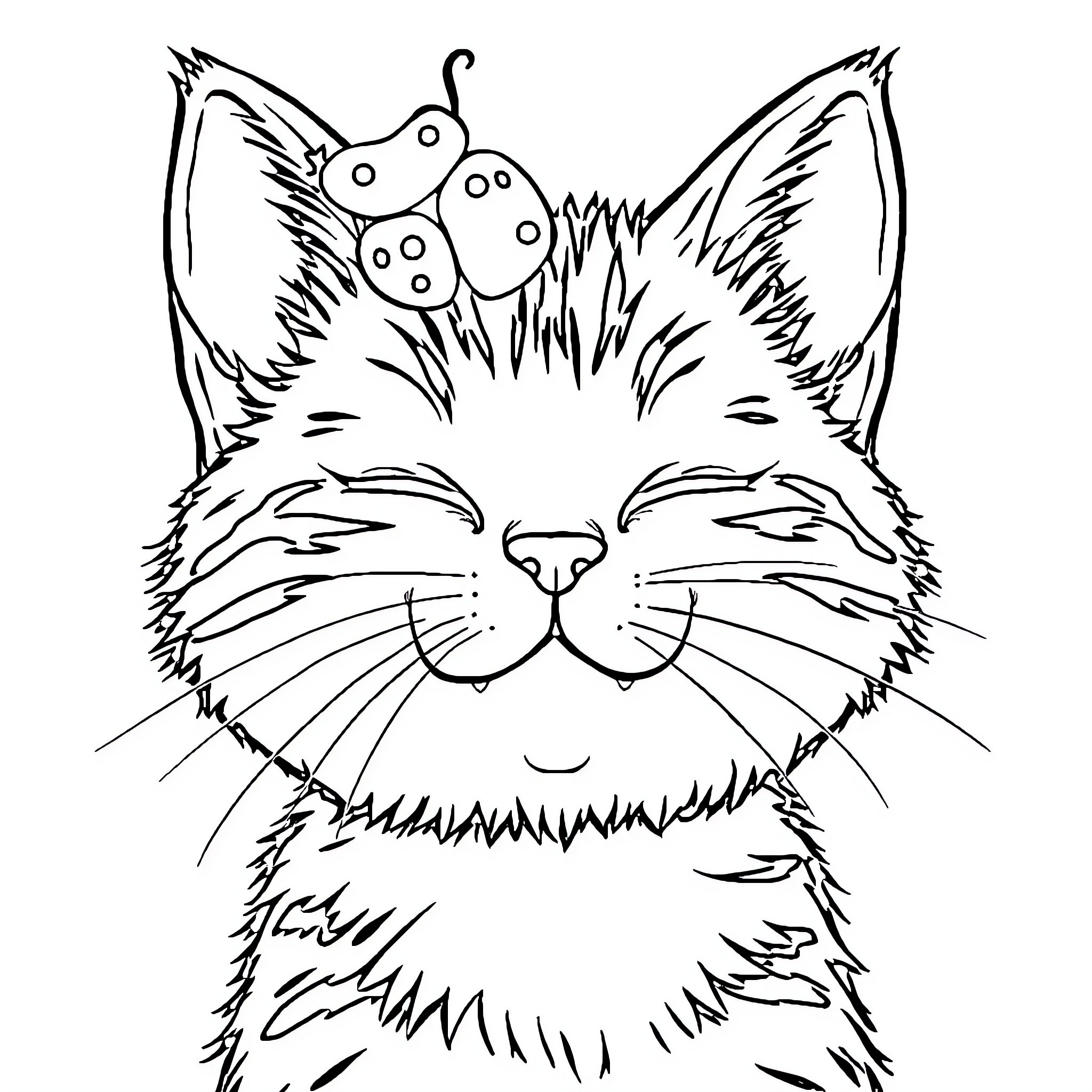 Chat with a Charming Feline Coloring Page (free black-and-white line drawing printable PDF for all, from beginners to advanced learners, including children, teens, adults, and seniors)