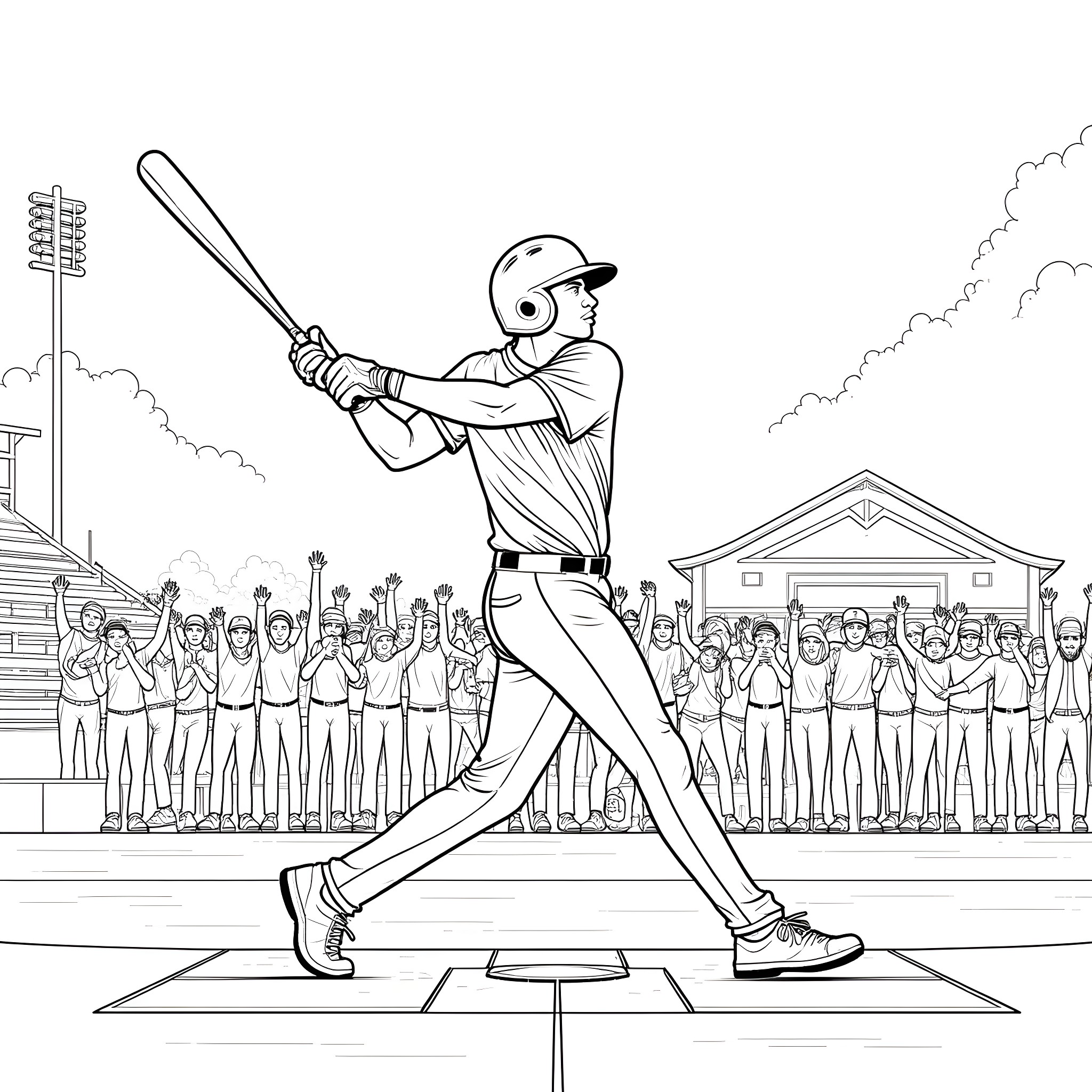 Yordan Alvarez batting in a baseball game Coloring Page (free black-and-white line drawing printable PDF for all, from beginners to advanced learners, including children, teens, adults, and seniors)