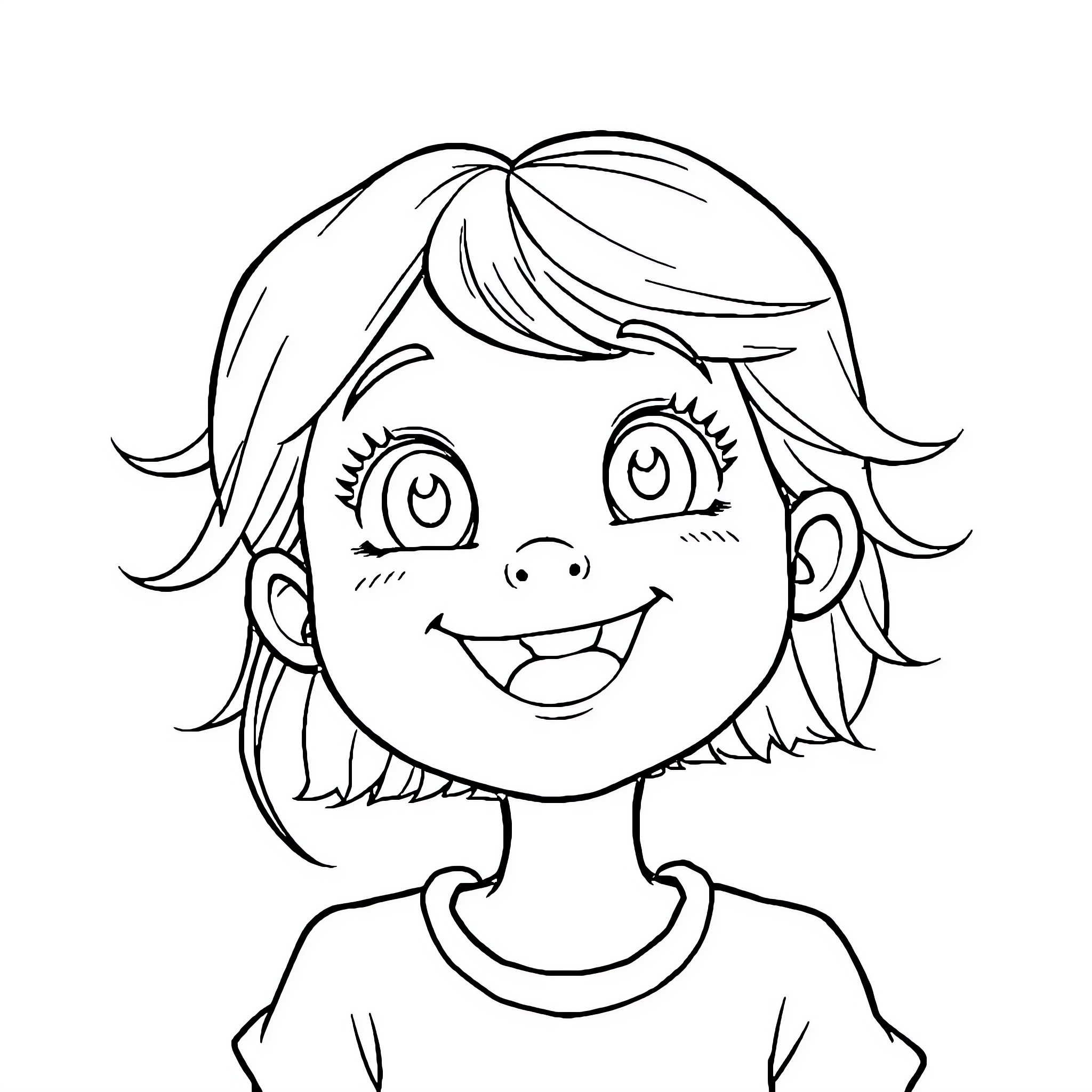 Zoey's Cheerful Expression Coloring Page (free black-and-white line drawing printable PDF for all, from beginners to advanced learners, including children, teens, adults, and seniors)
