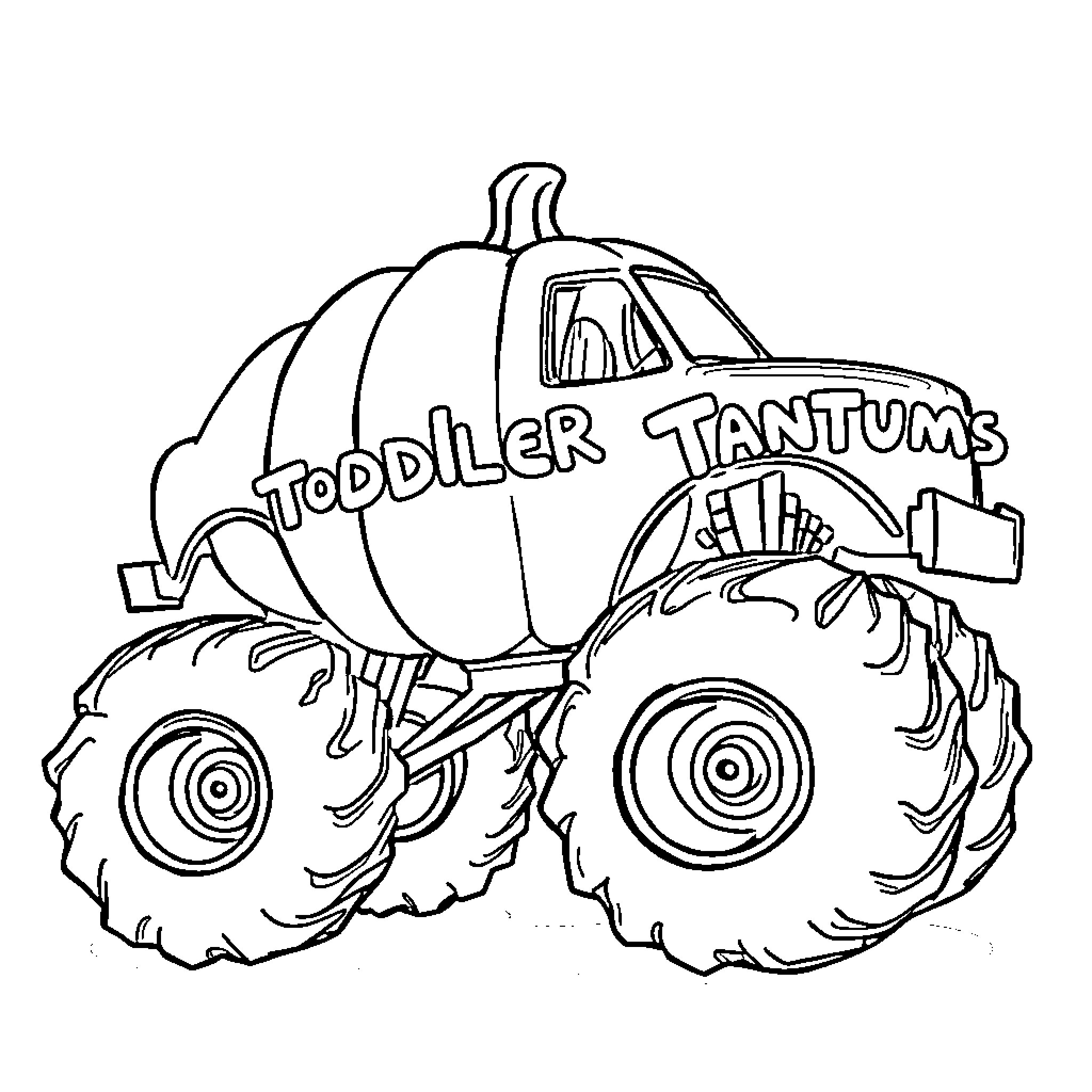 Monster Truck Pumpkin Themed Vehicle Adventure Coloring Page (free black-and-white line drawing printable PDF for all, from beginners to advanced learners, including children, teens, adults, and seniors)