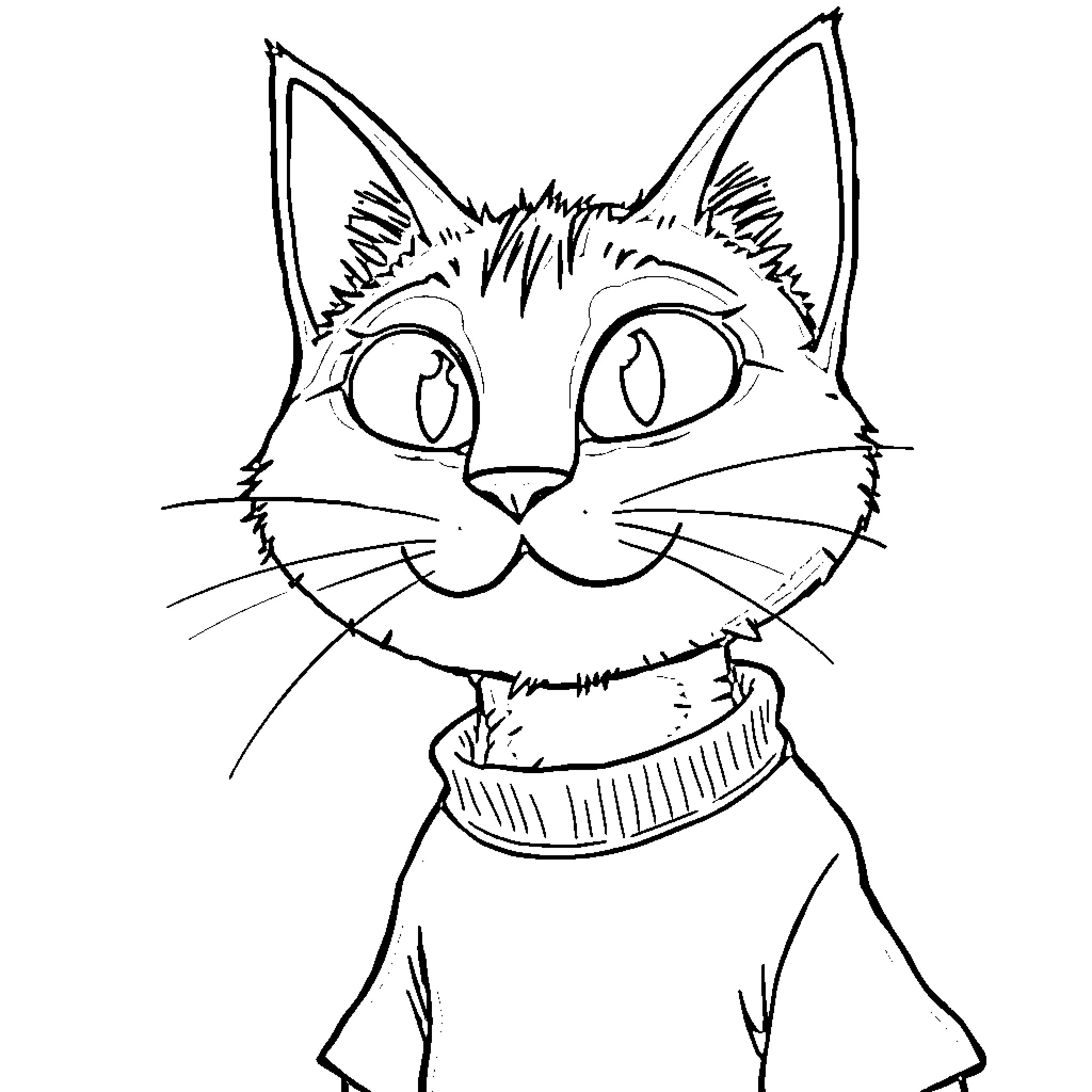 Pete the Cat in a Casual Outfit Coloring Page (free black-and-white line drawing printable PDF for all, from beginners to advanced learners, including children, teens, adults, and seniors)