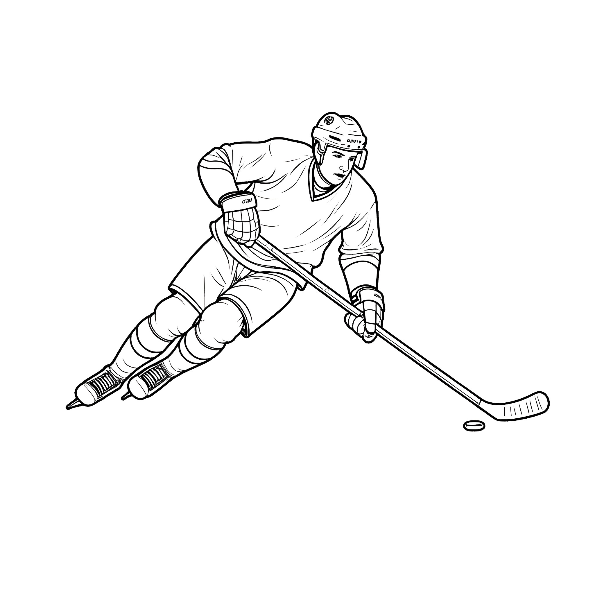 Sidney Crosby playing hockey with determination Coloring Page (free black-and-white line drawing printable PDF for all, from beginners to advanced learners, including children, teens, adults, and seniors)