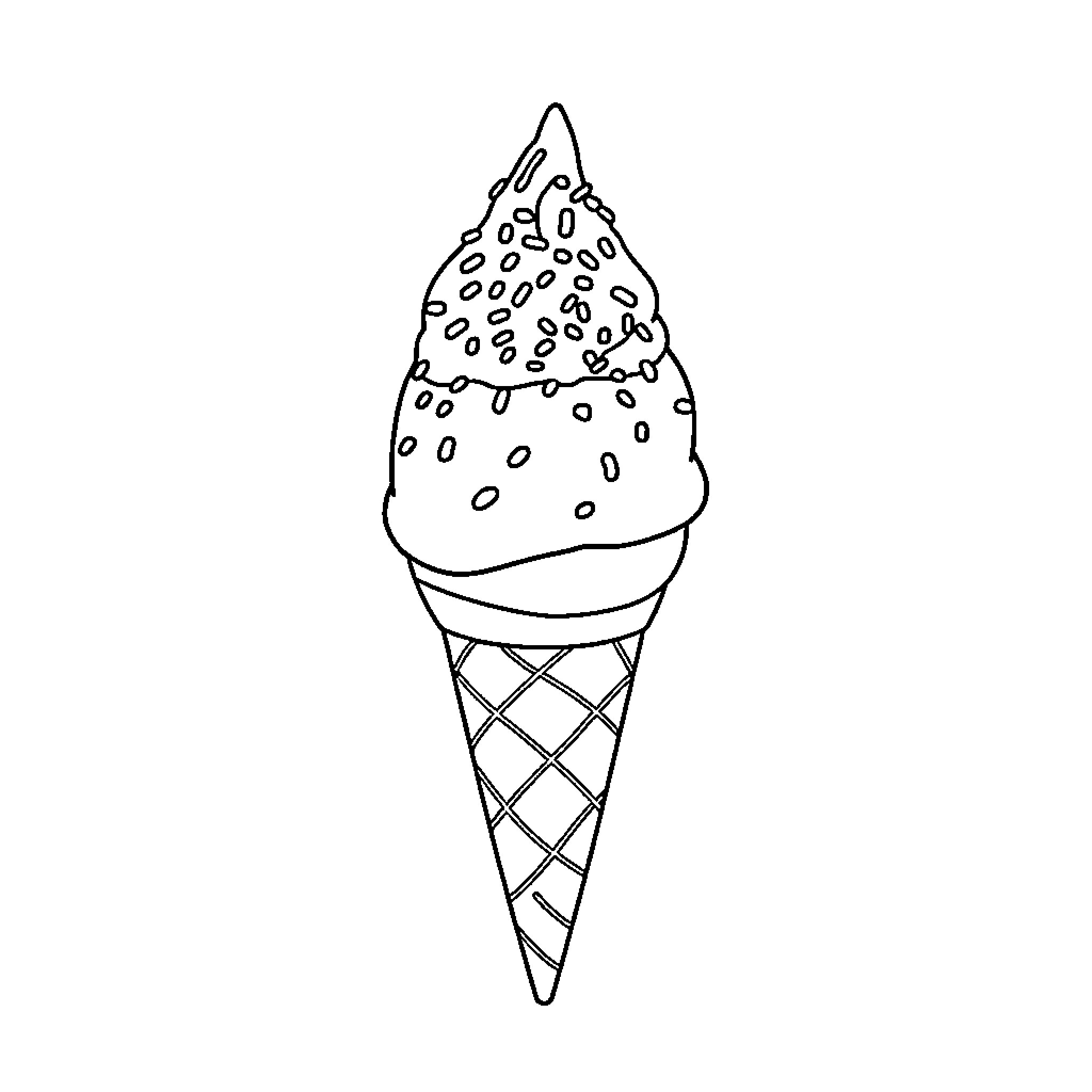 Heart-shaped ice cream cone with sprinkles Coloring Page (free black-and-white line drawing printable PDF for all, from beginners to advanced learners, including children, teens, adults, and seniors)