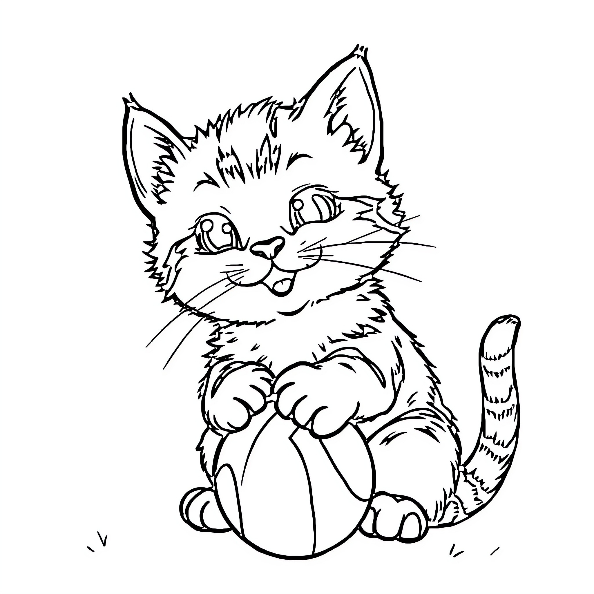 Chat with a Playful Kitten Coloring Page (free black-and-white line drawing printable PDF for all, from beginners to advanced learners, including children, teens, adults, and seniors)