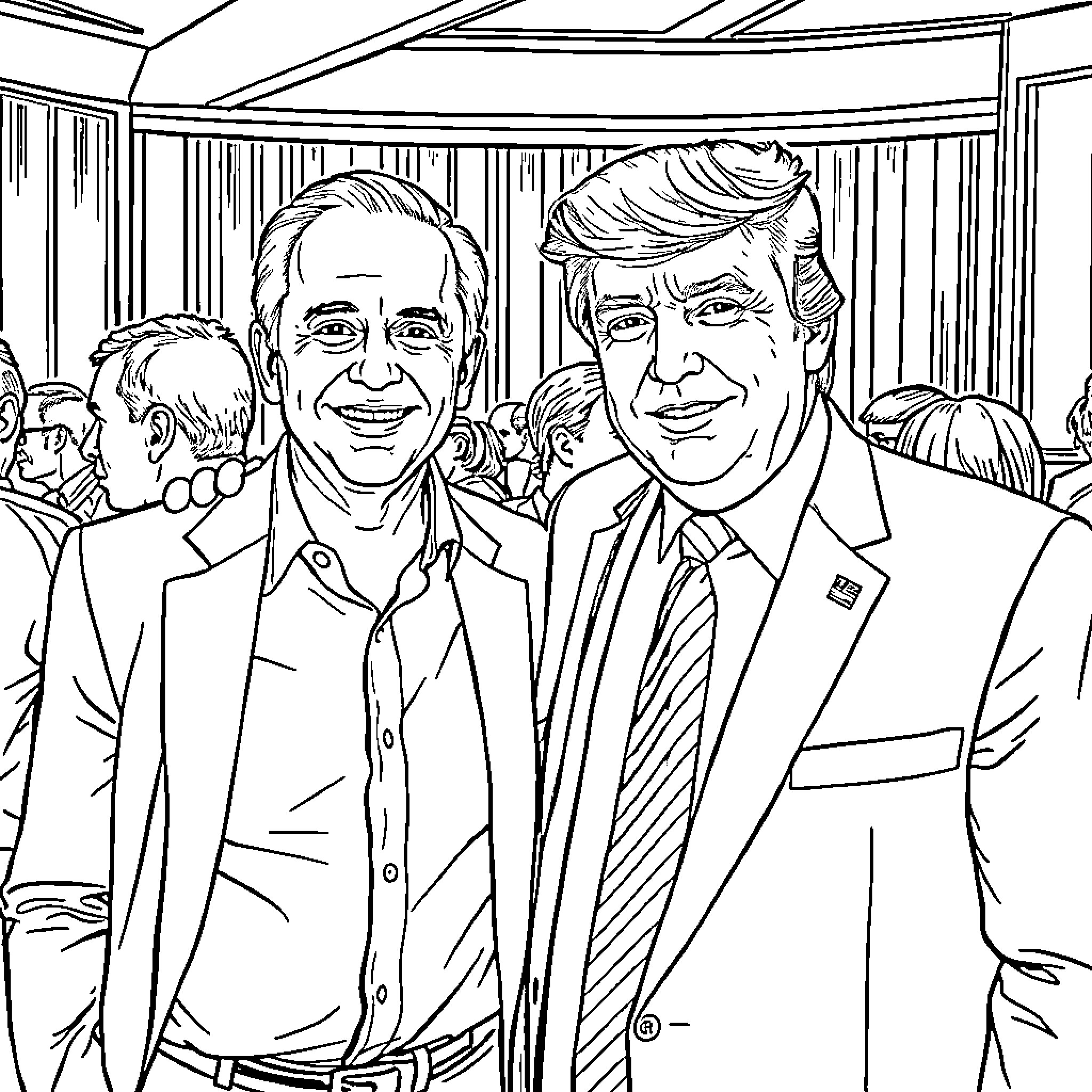 Jeffrey and Donald's Formal Outing Coloring Page (free black-and-white line drawing printable PDF for all, from beginners to advanced learners, including children, teens, adults, and seniors)