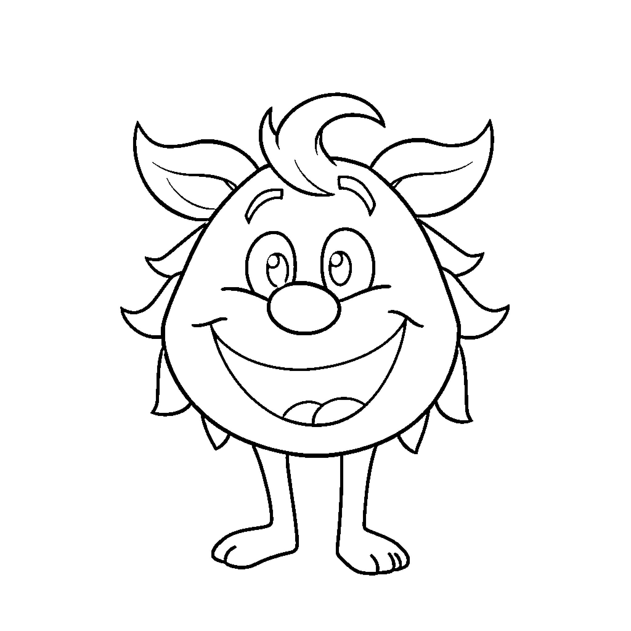 Plinplin, the Smiling Cartoon Monster Coloring Page (free black-and-white line drawing printable PDF for all, from beginners to advanced learners, including children, teens, adults, and seniors)