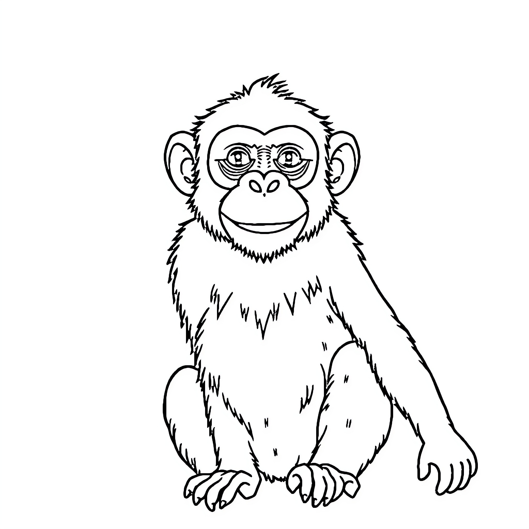Monkey sitting and looking curiously Coloring Page (free black-and-white line drawing printable PDF for all, from beginners to advanced learners, including children, teens, adults, and seniors)