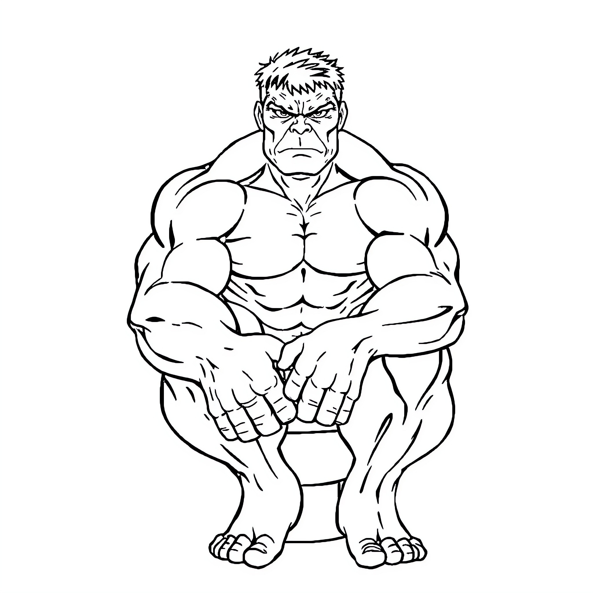 Hulk showing his muscular physique and menacing expression Coloring Page (free black-and-white line drawing printable PDF for all, from beginners to advanced learners, including children, teens, adults, and seniors)