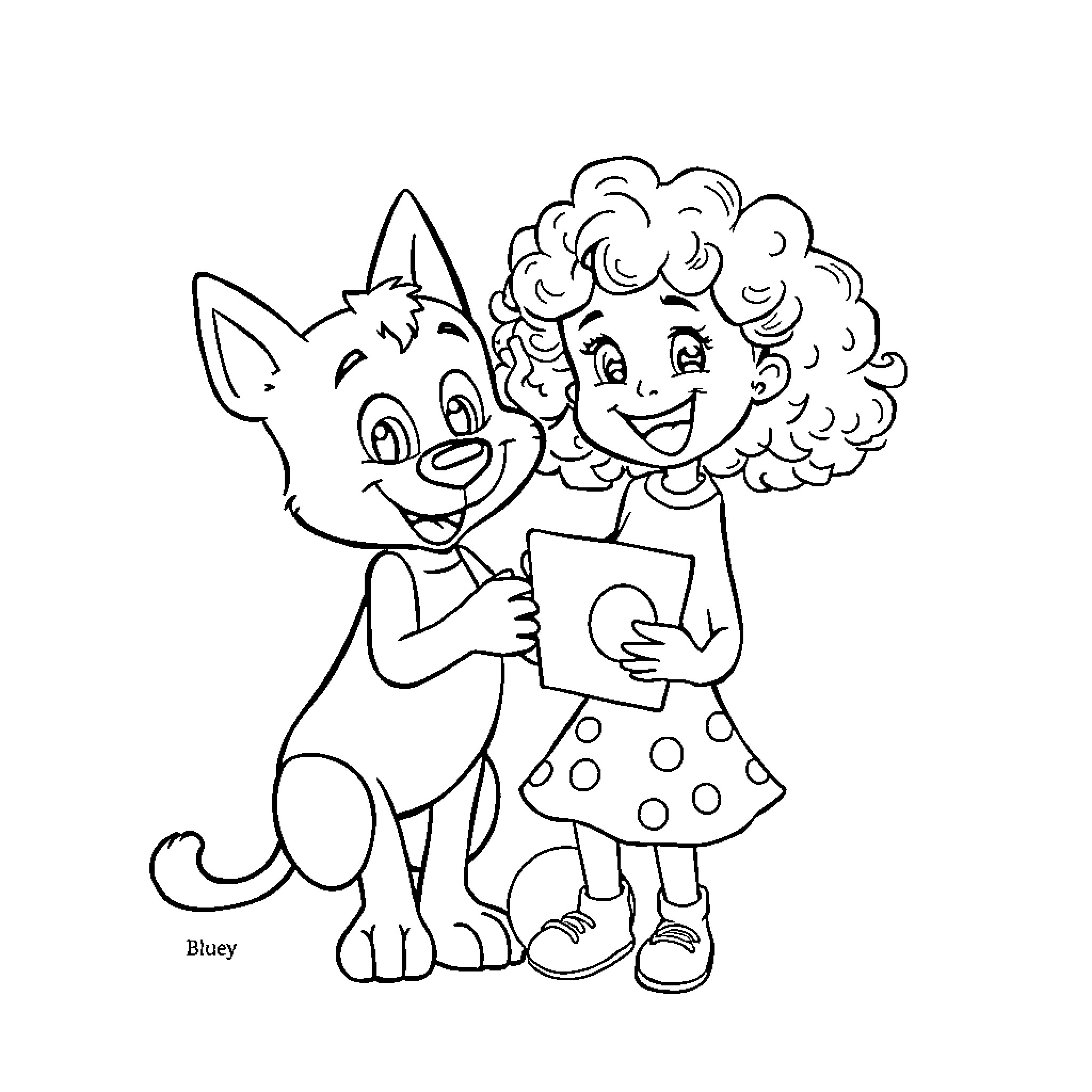 Bluey and friend enjoy playtime together Coloring Page (free black-and-white line drawing printable PDF for all, from beginners to advanced learners, including children, teens, adults, and seniors)
