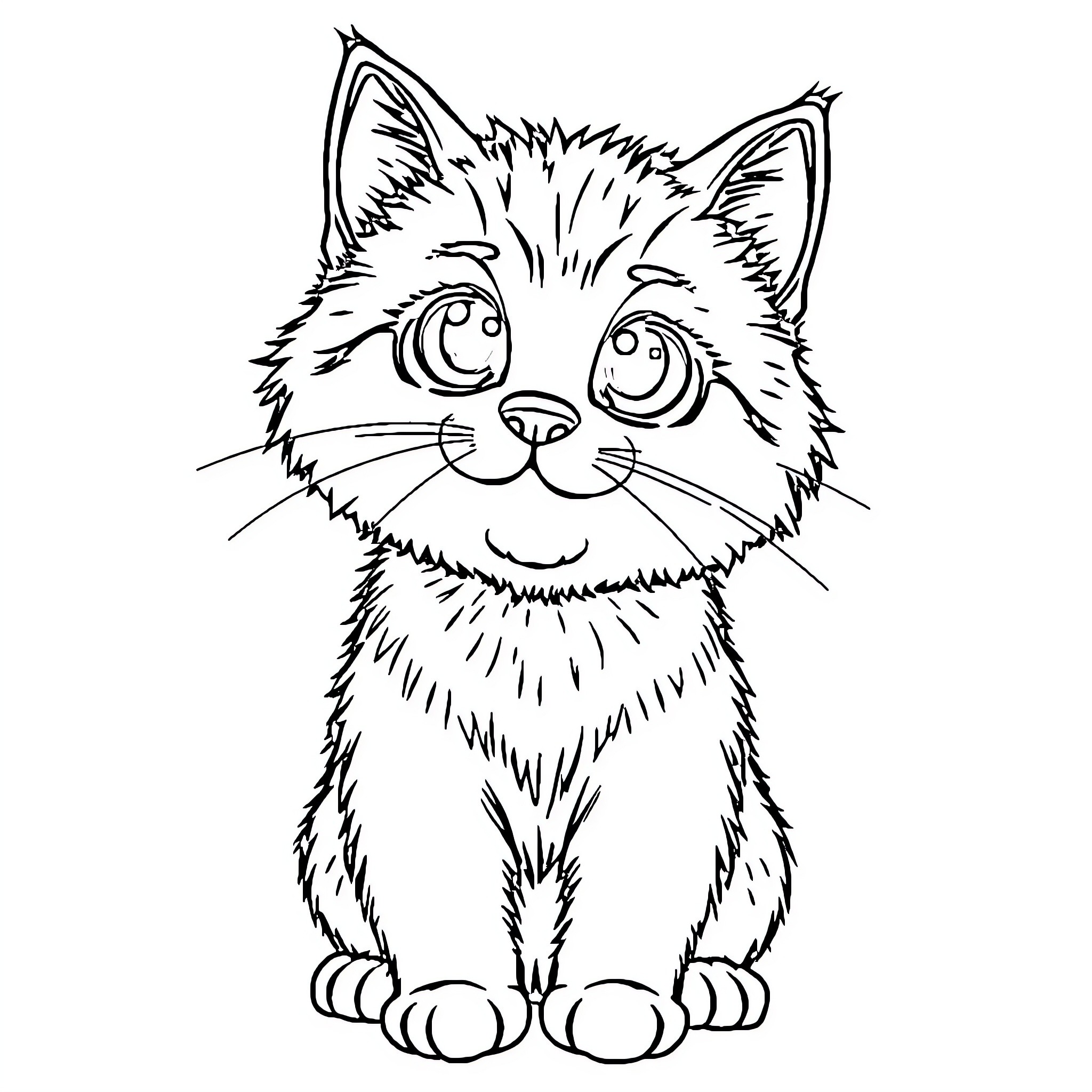Labubu the Curious Kitten Coloring Page (free black-and-white line drawing printable PDF for all, from beginners to advanced learners, including children, teens, adults, and seniors)