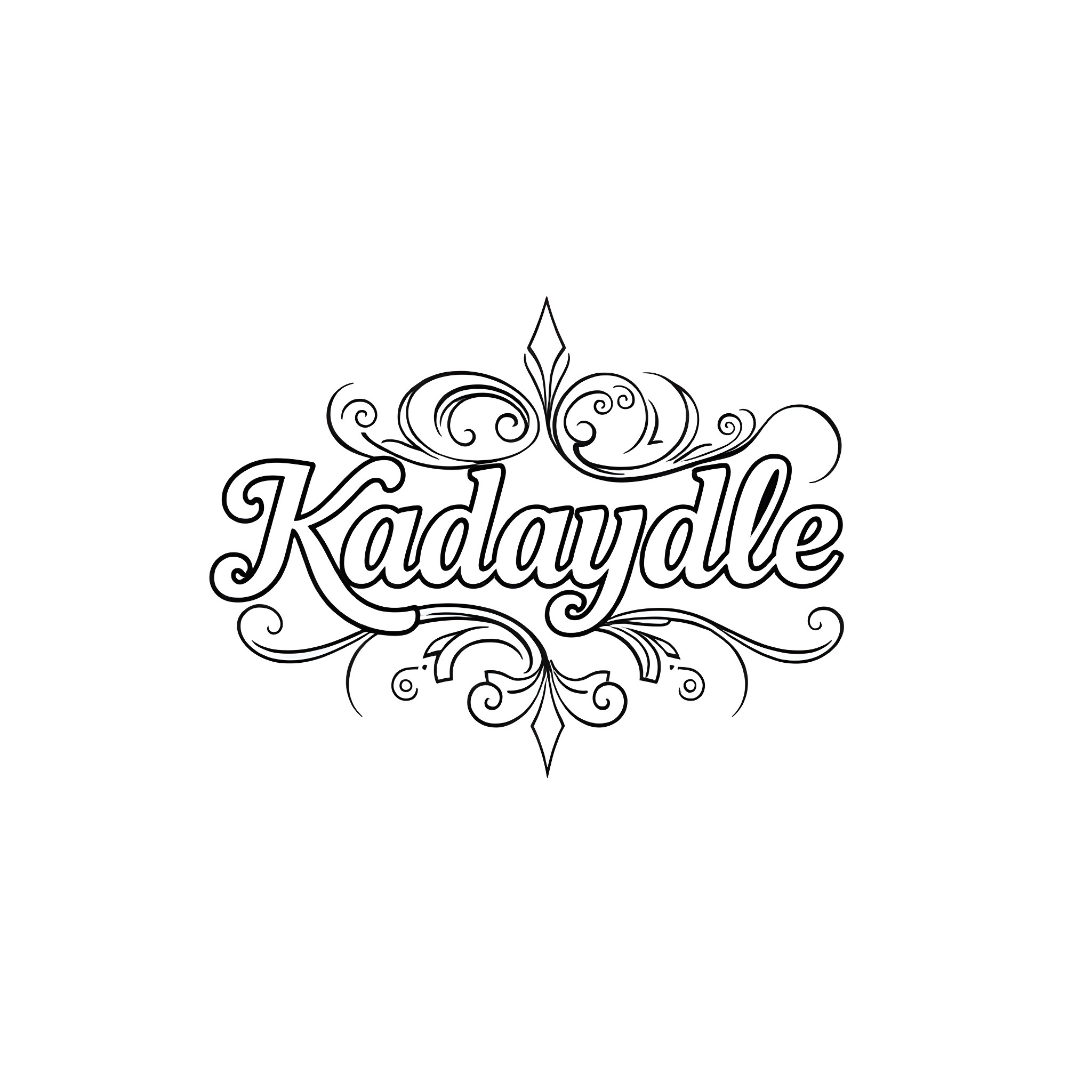 Kadaydle ornamental logotype with floral motifs Coloring Page (free black-and-white line drawing printable PDF for all, from beginners to advanced learners, including children, teens, adults, and seniors)