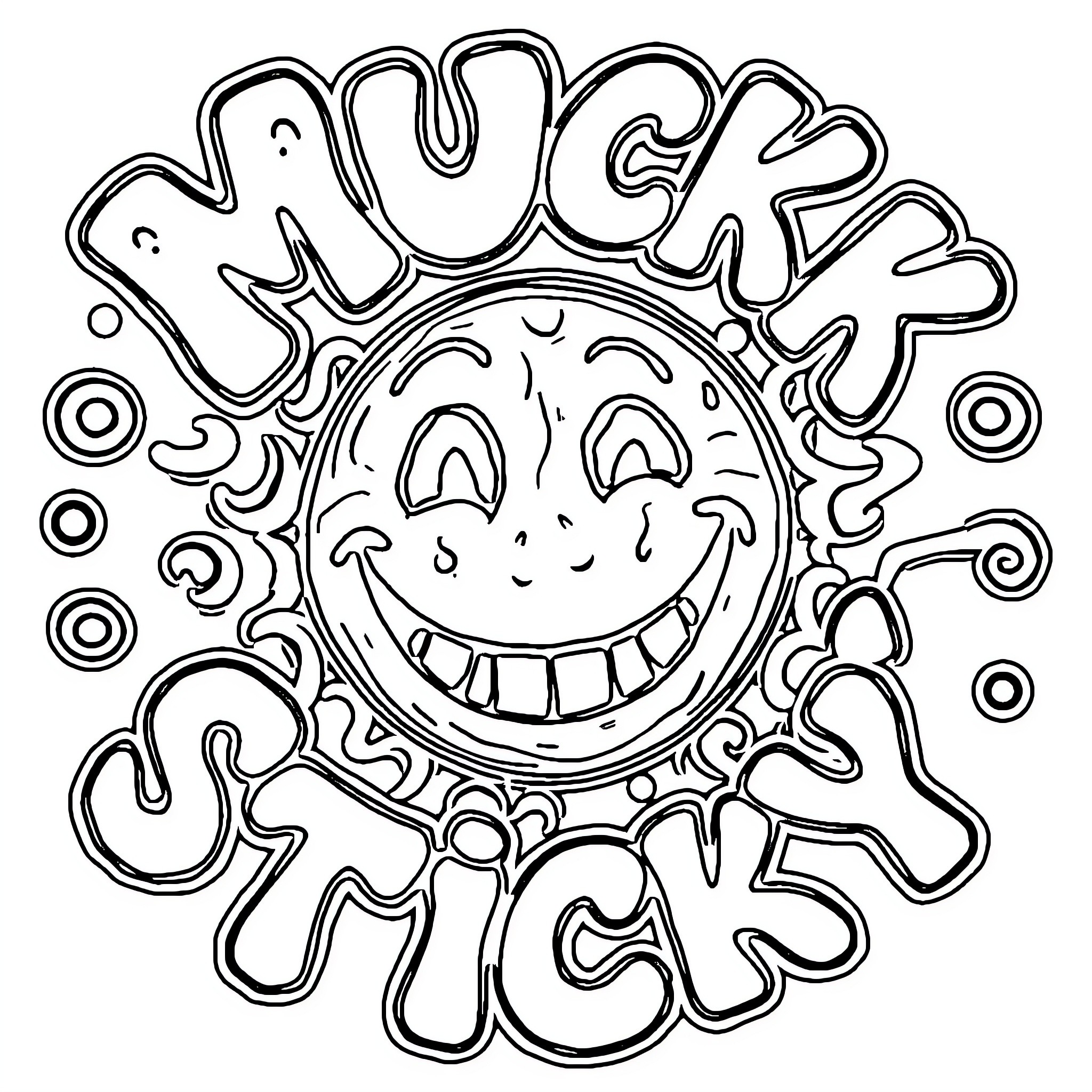 Smiley Face with Swirly Design Coloring Page (free black-and-white line drawing printable PDF for all, from beginners to advanced learners, including children, teens, adults, and seniors)
