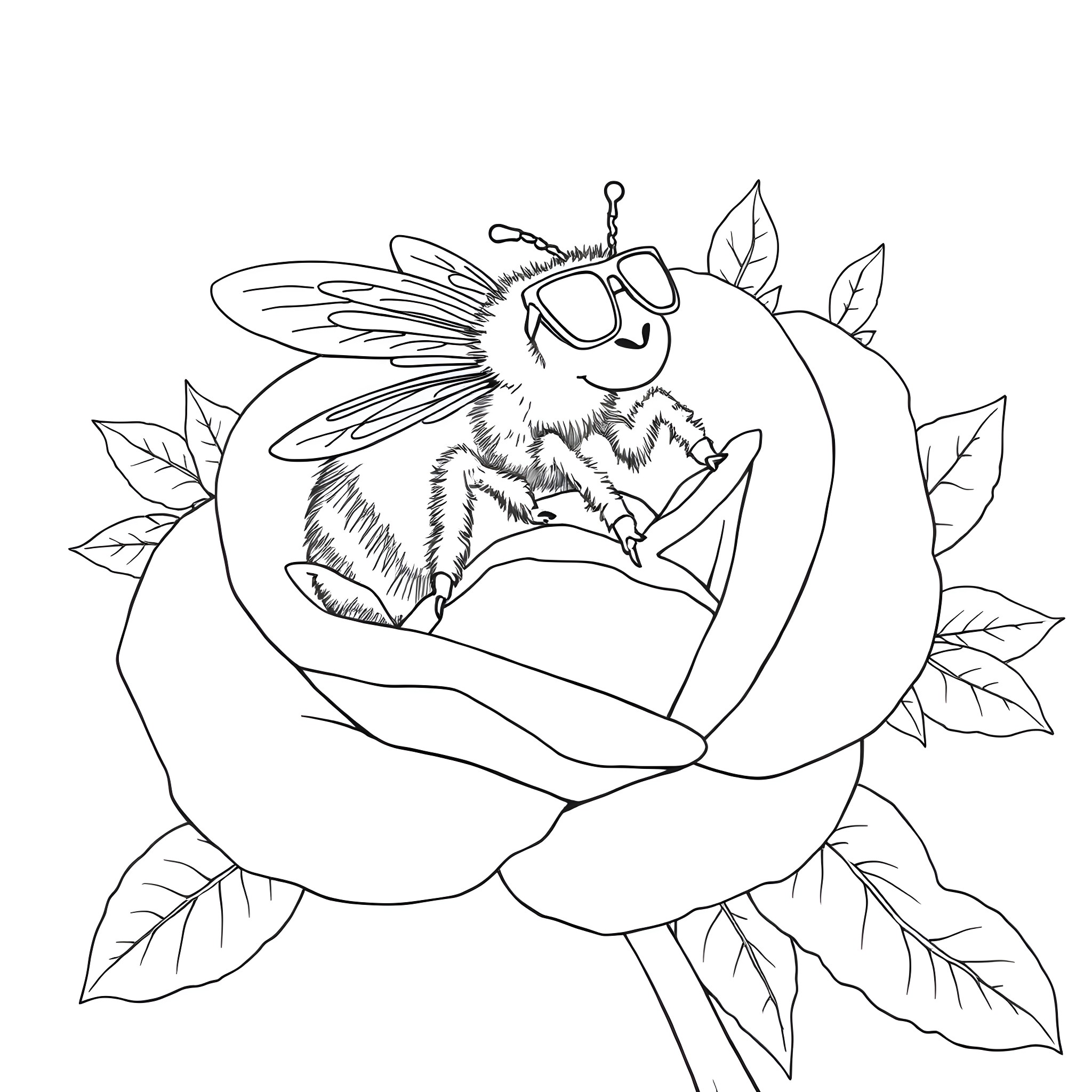Bumblebee resting on a vibrant flower Coloring Page (free black-and-white line drawing printable PDF for all, from beginners to advanced learners, including children, teens, adults, and seniors)