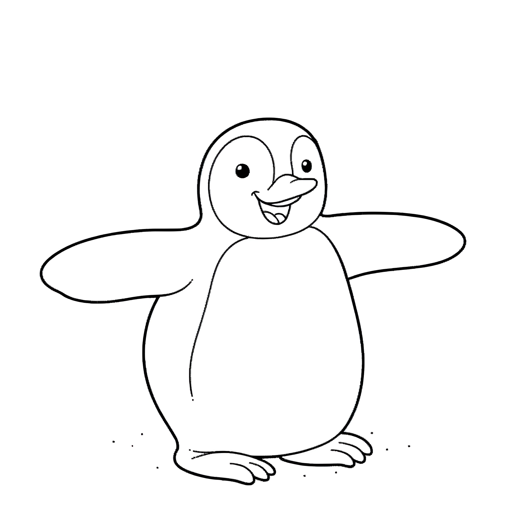 Penguin with joyful expression Coloring Page (free black-and-white line drawing printable PDF for all, from beginners to advanced learners, including children, teens, adults, and seniors)