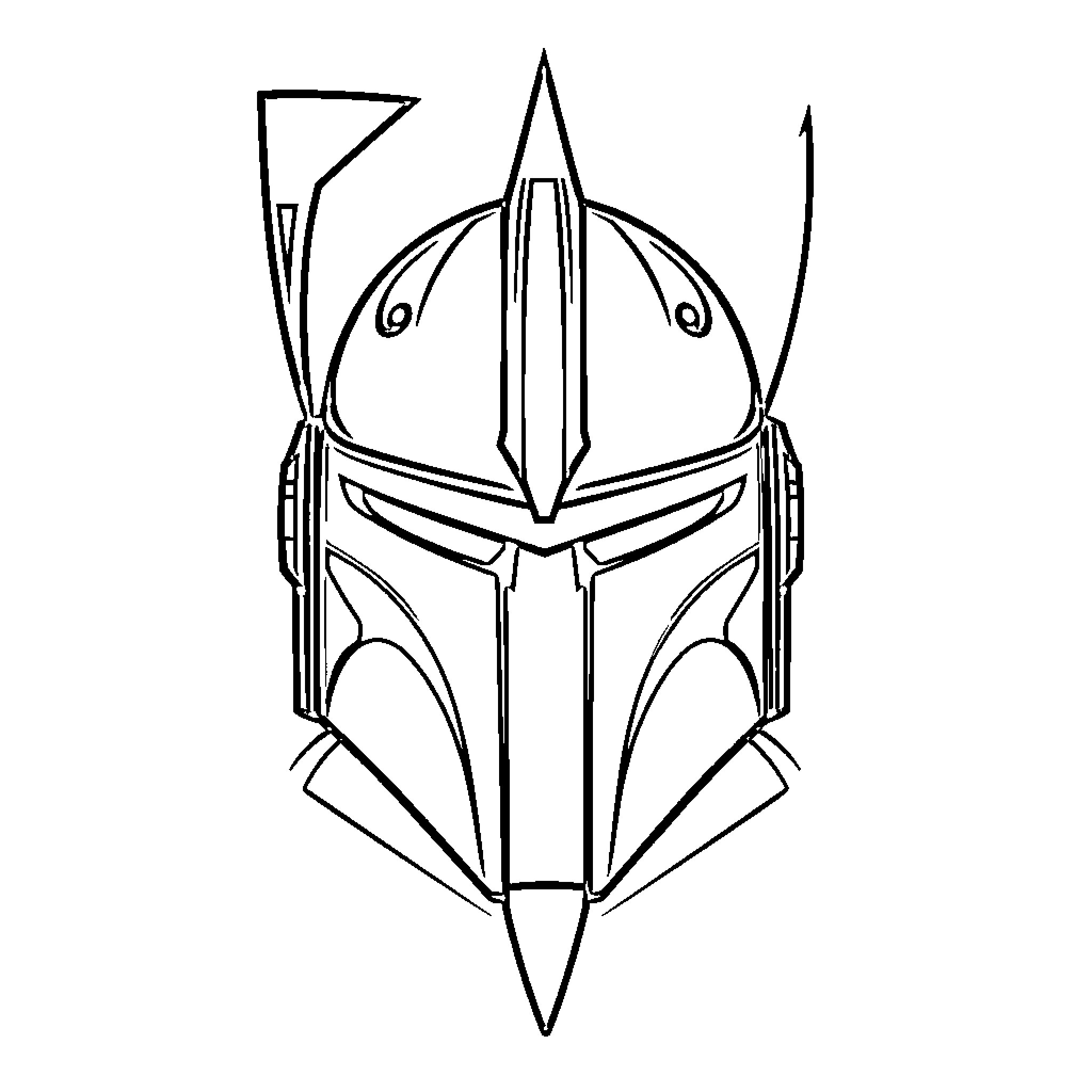 Mandalorian Warrior's Detailed Helmet Coloring Page (free black-and-white line drawing printable PDF for all, from beginners to advanced learners, including children, teens, adults, and seniors)
