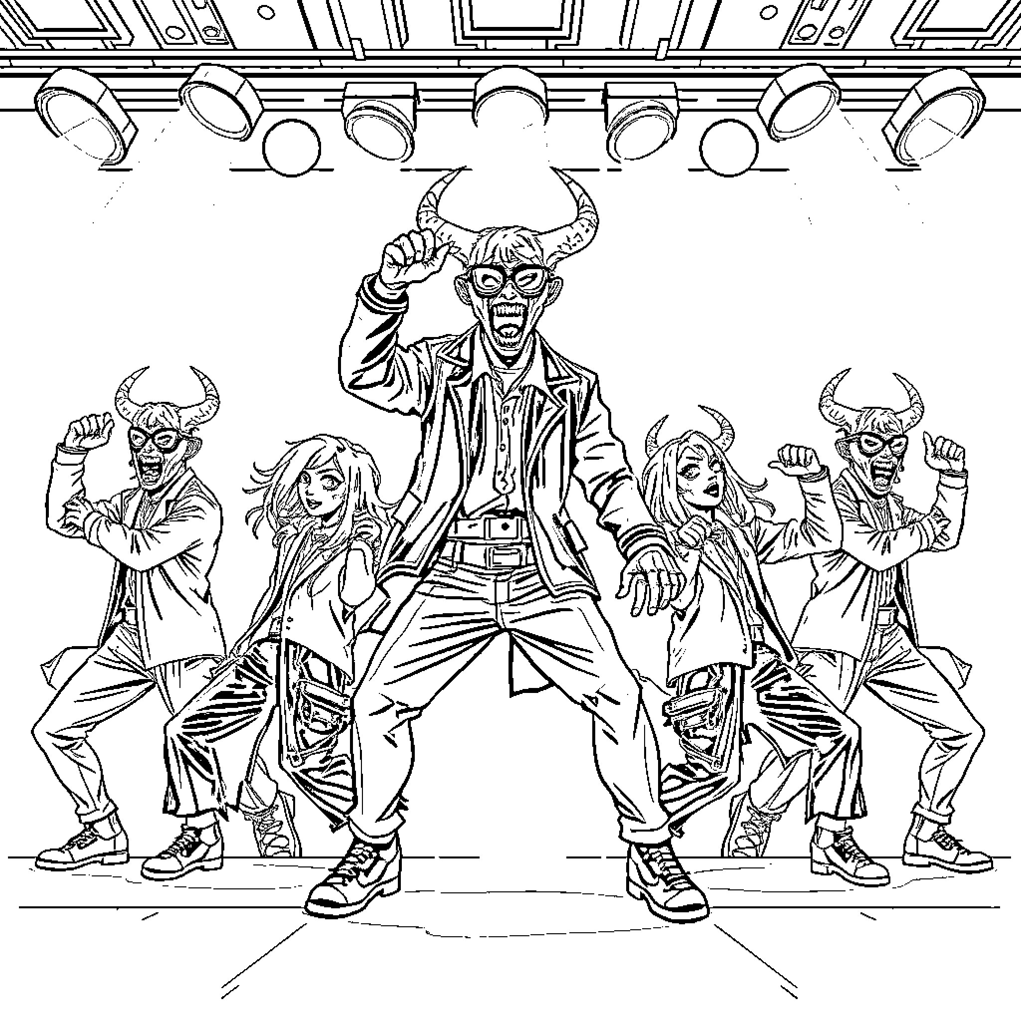 Demon Hunter leading a group of heroes in battle Coloring Page (free black-and-white line drawing printable PDF for all, from beginners to advanced learners, including children, teens, adults, and seniors)