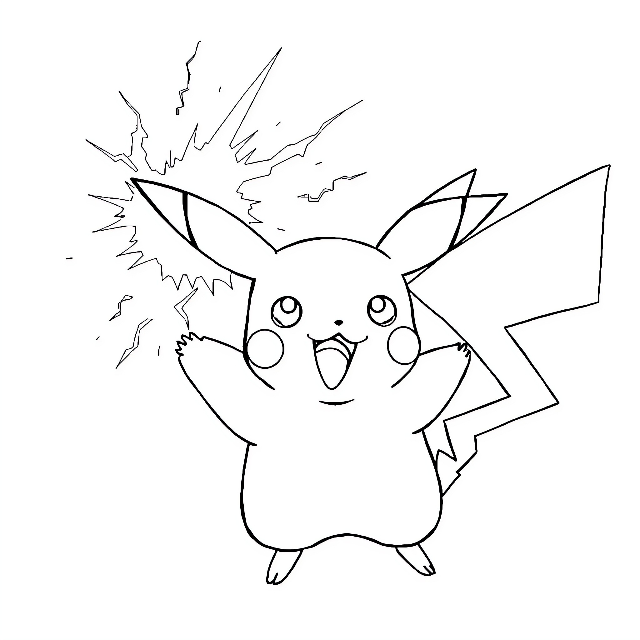 Pikachu unleashing electric attack Coloring Page (free black-and-white line drawing printable PDF for all, from beginners to advanced learners, including children, teens, adults, and seniors)