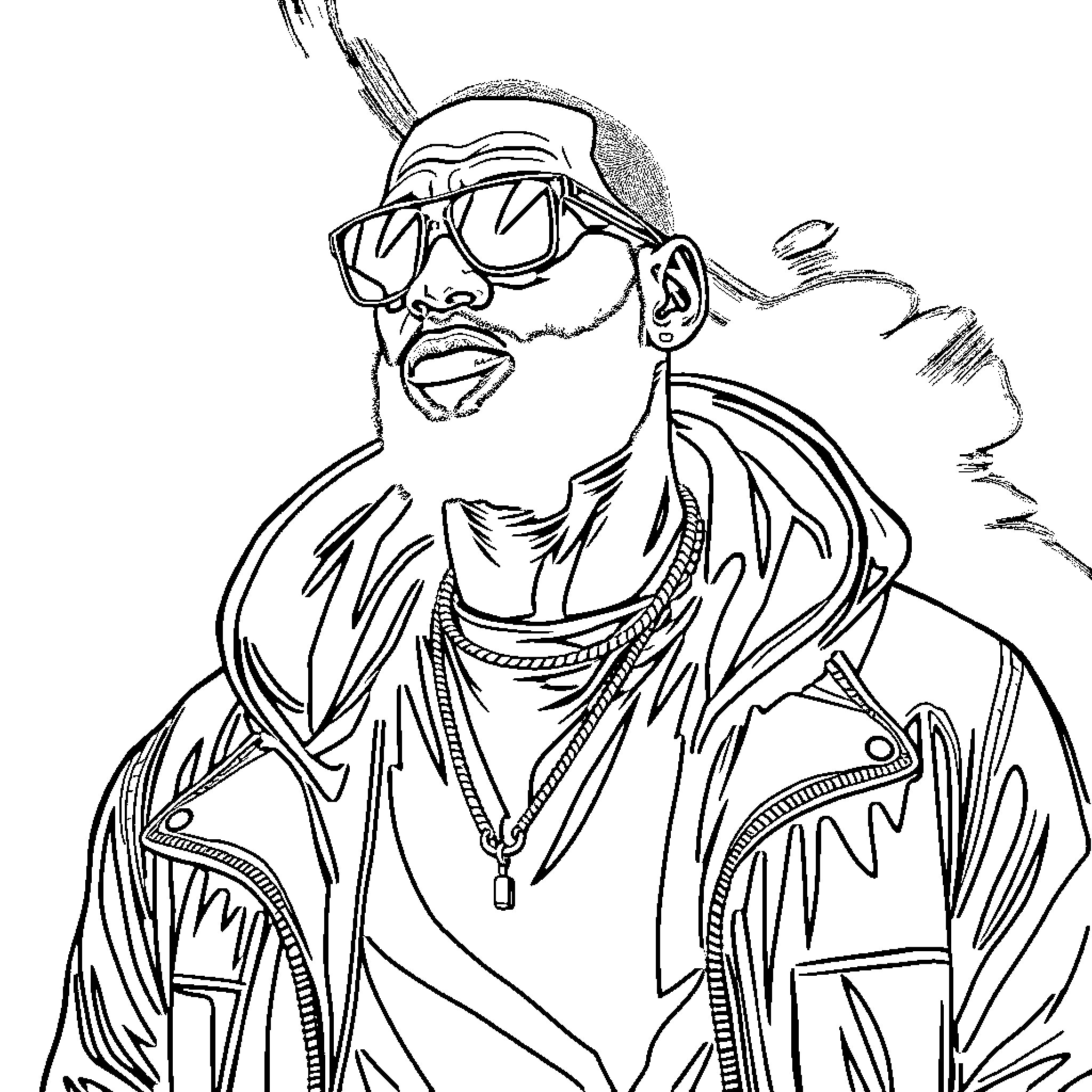 LeBron James in stylish attire and accessories Coloring Page (free black-and-white line drawing printable PDF for all, from beginners to advanced learners, including children, teens, adults, and seniors)