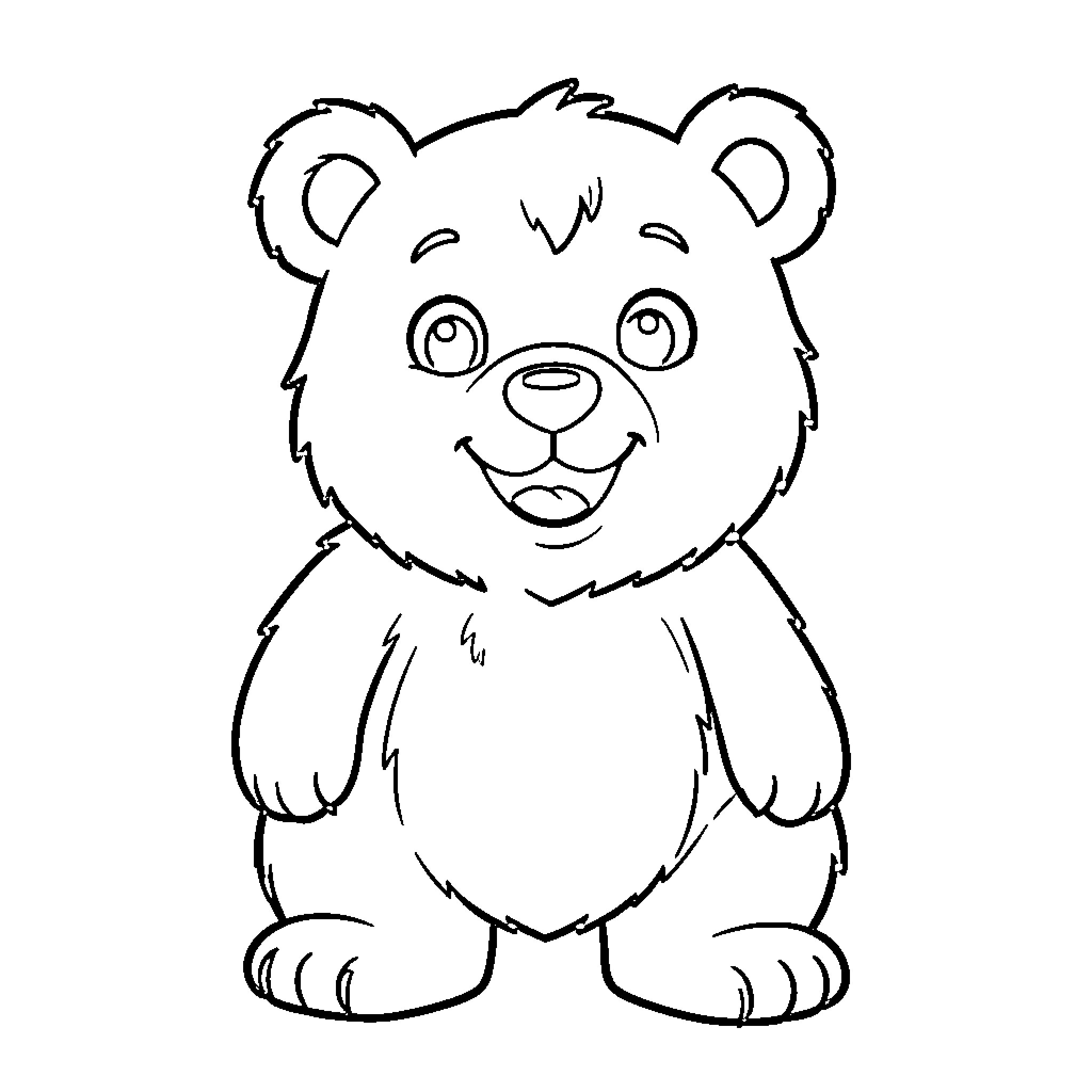 Bear with a friendly expression Coloring Page (free black-and-white line drawing printable PDF for all, from beginners to advanced learners, including children, teens, adults, and seniors)