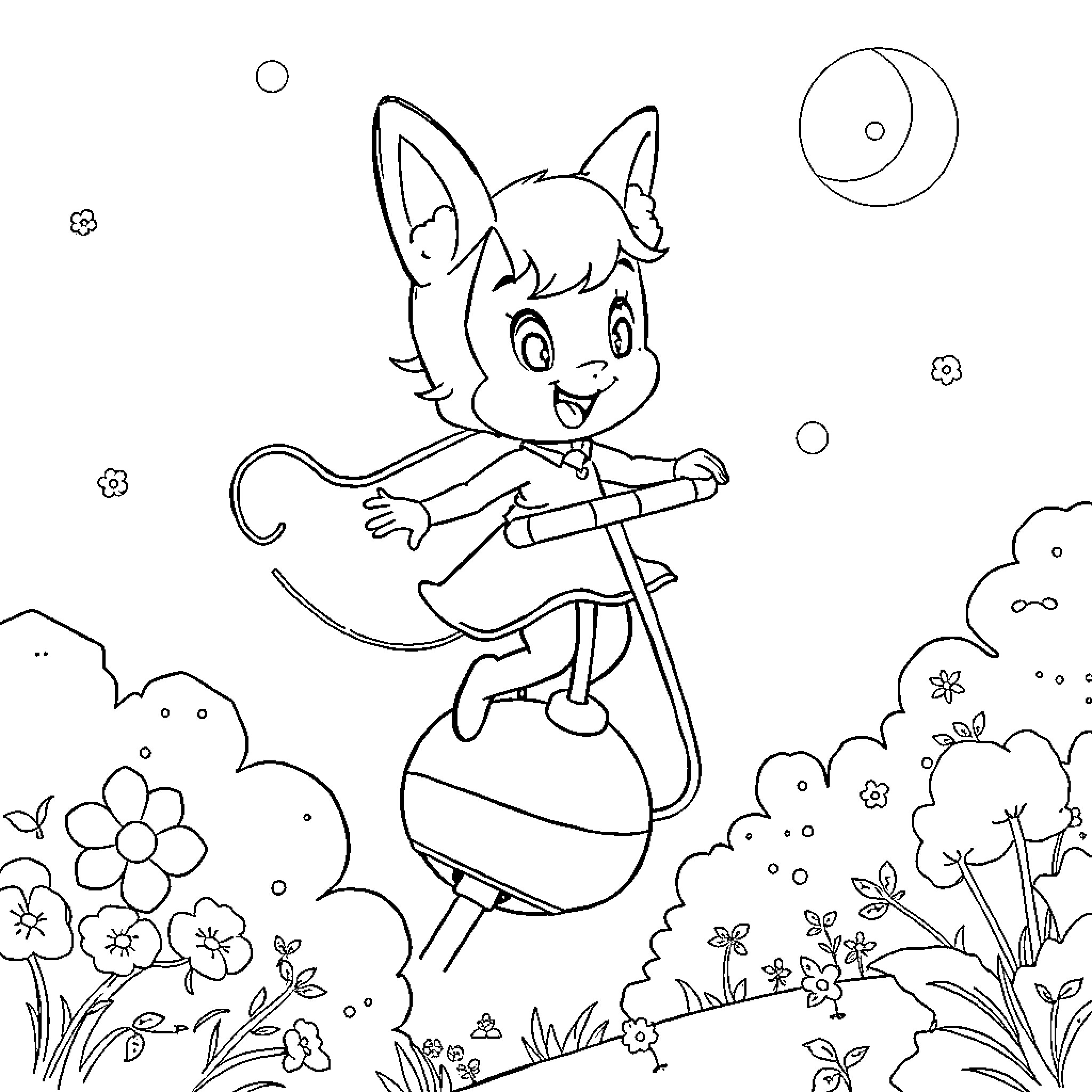 Mirabel enjoying a stroll through a whimsical meadow Coloring Page (free black-and-white line drawing printable PDF for all, from beginners to advanced learners, including children, teens, adults, and seniors)