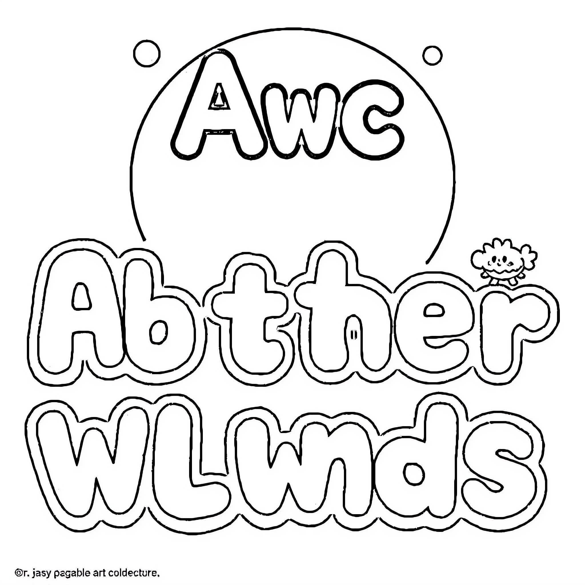 Alphabet Doodle Art with Playful Characters Coloring Page (free black-and-white line drawing printable PDF for all, from beginners to advanced learners, including children, teens, adults, and seniors)