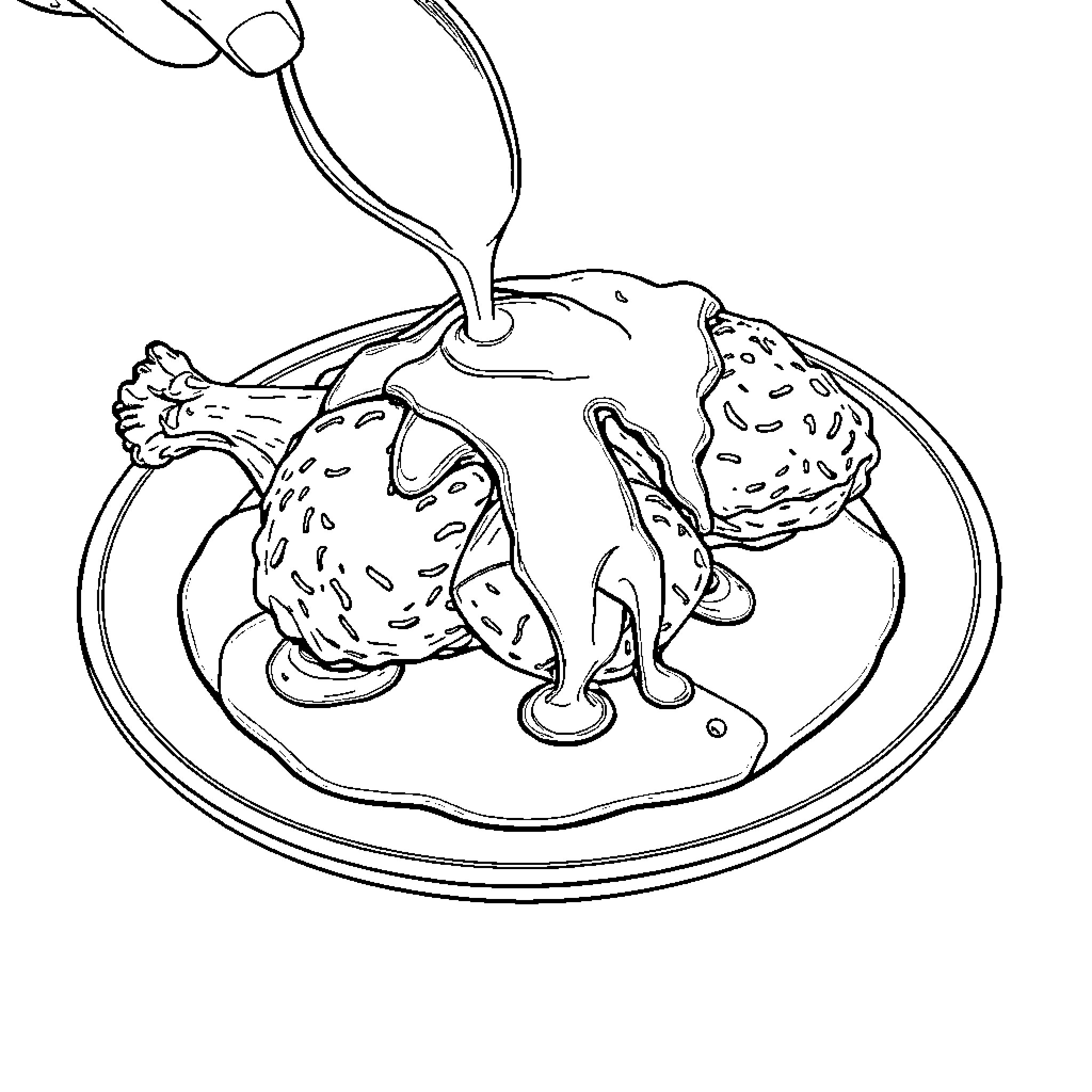 Chicken Dinner Preparation Coloring Page (free black-and-white line drawing printable PDF for all, from beginners to advanced learners, including children, teens, adults, and seniors)