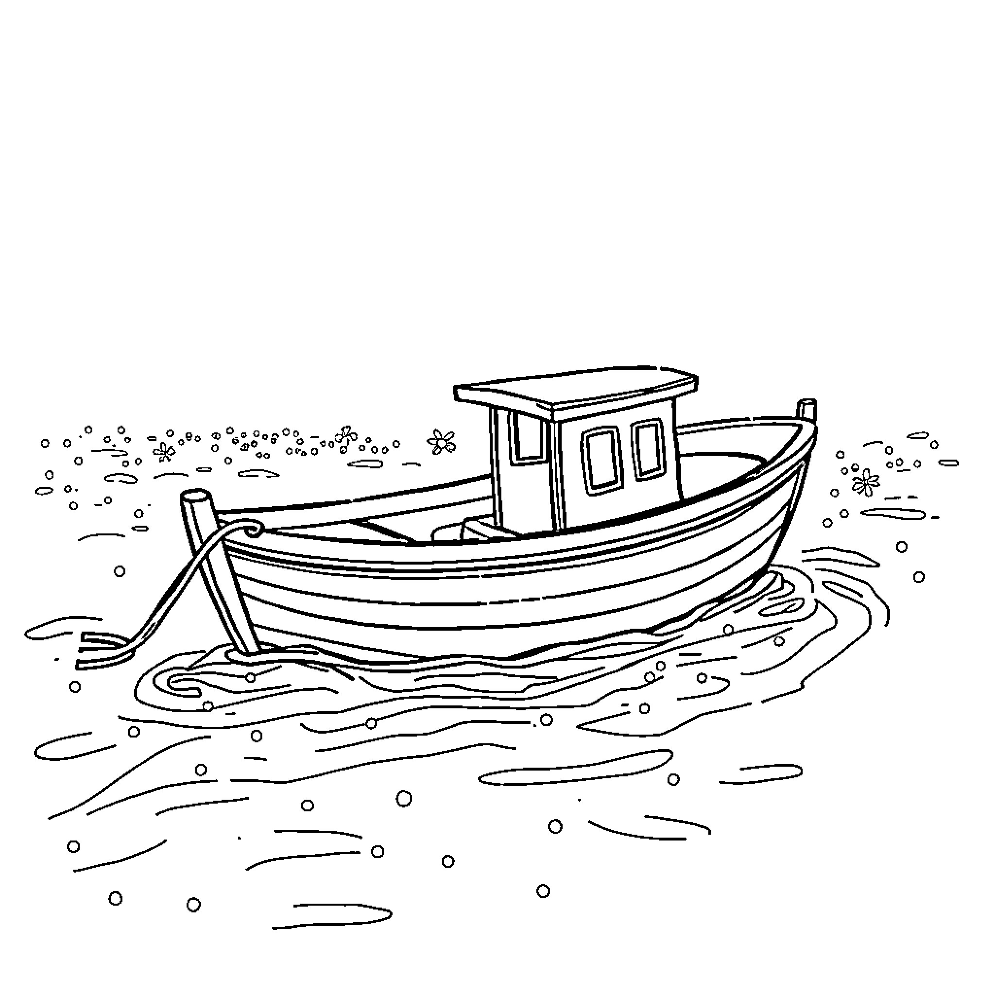 Boat riding on calm waters Coloring Page (free black-and-white line drawing printable PDF for all, from beginners to advanced learners, including children, teens, adults, and seniors)