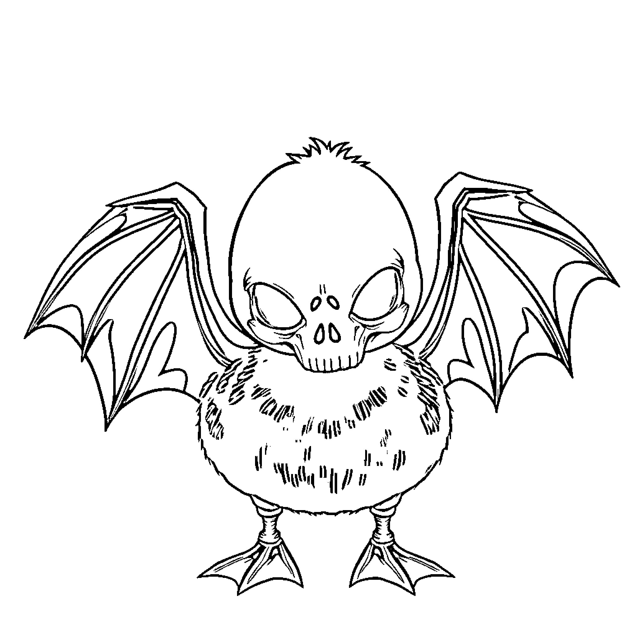 Bat-Duck with Spooky Bat-Like Wings Coloring Page (free black-and-white line drawing printable PDF for all, from beginners to advanced learners, including children, teens, adults, and seniors)